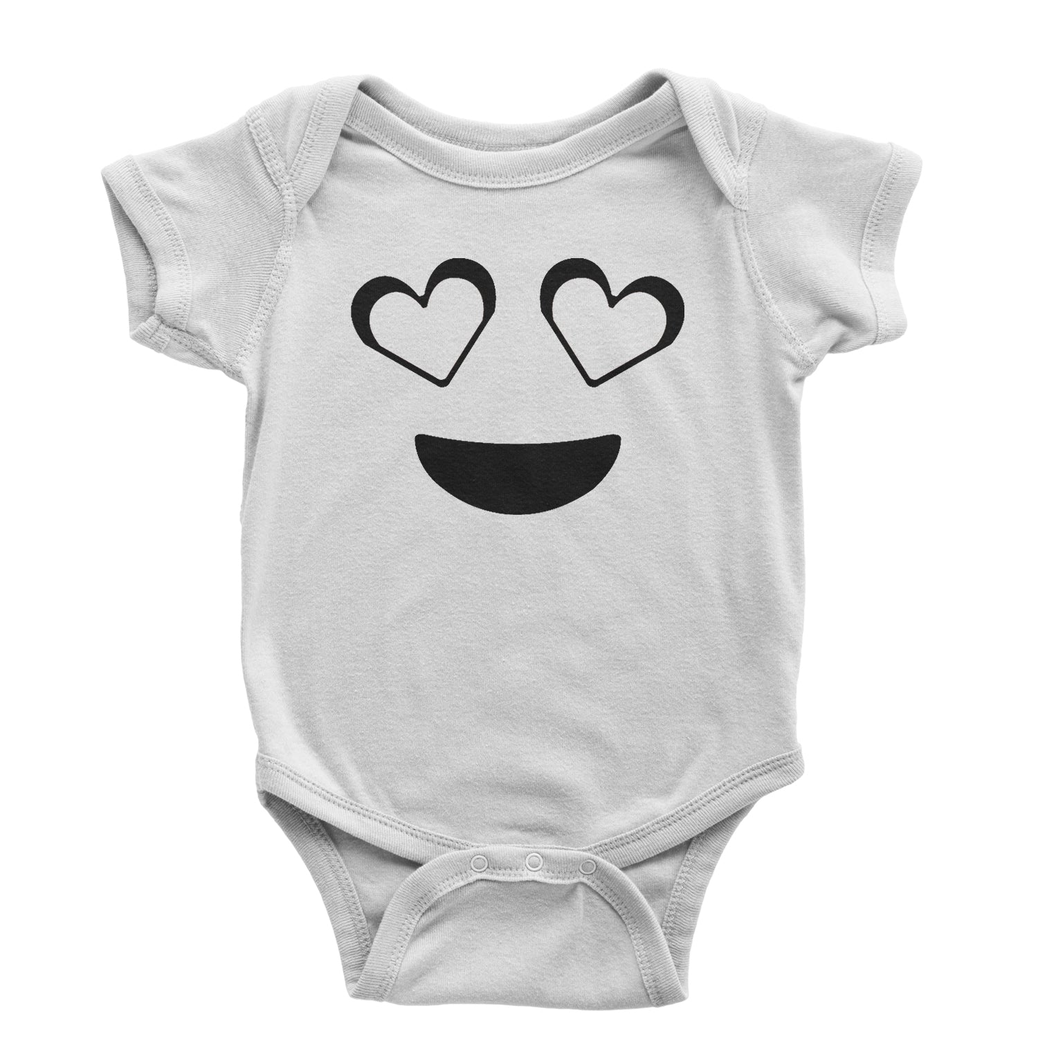 Emoticon Heart Eyes Smile Face Infant One-Piece Romper Bodysuit and Toddler T-shirt cosplay, costume, dress, emoji, emote, face, halloween, Smile, up, yellow by Expression Tees