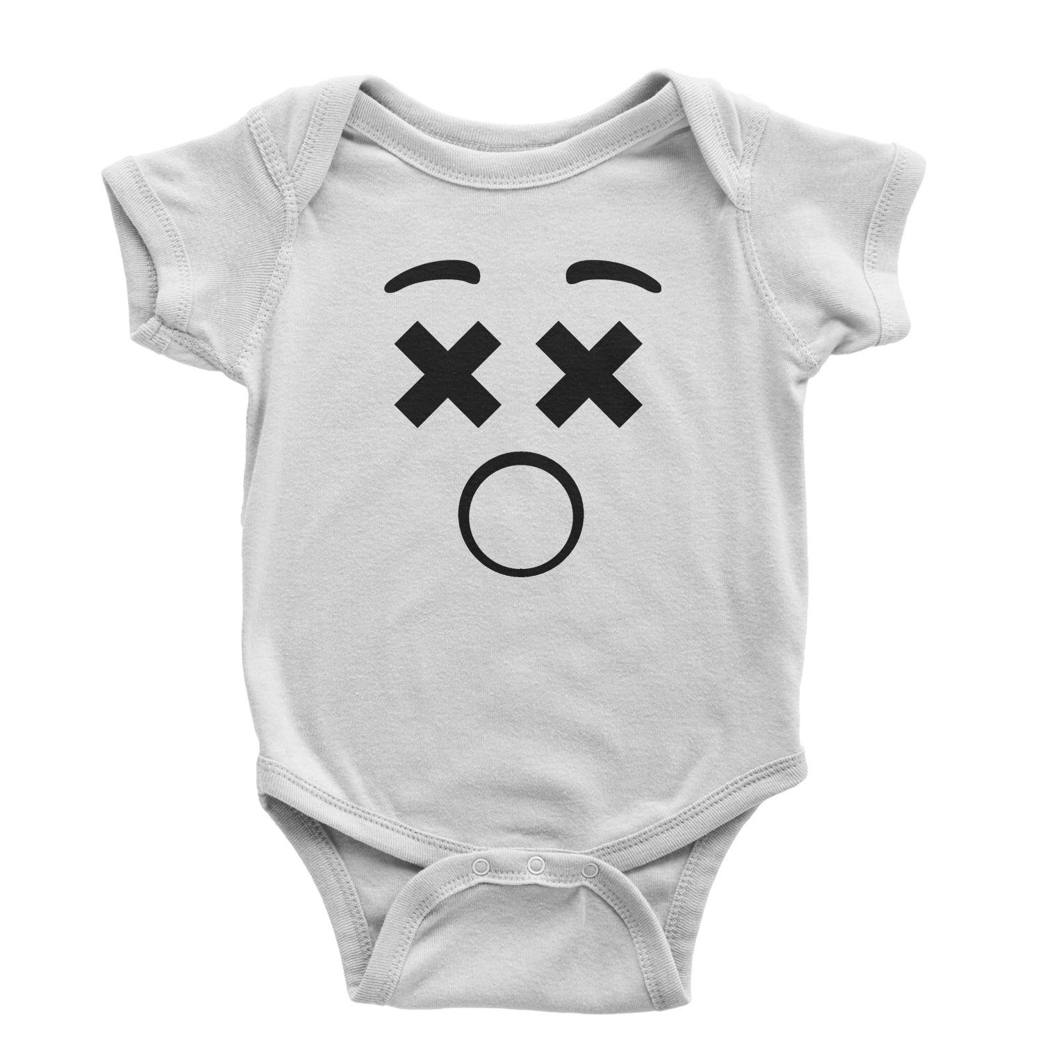 Emoticon XX Eyes Smile Face Infant One-Piece Romper Bodysuit cosplay, costume, dress, emoji, emote, face, halloween, smiley, up, yellow by Expression Tees