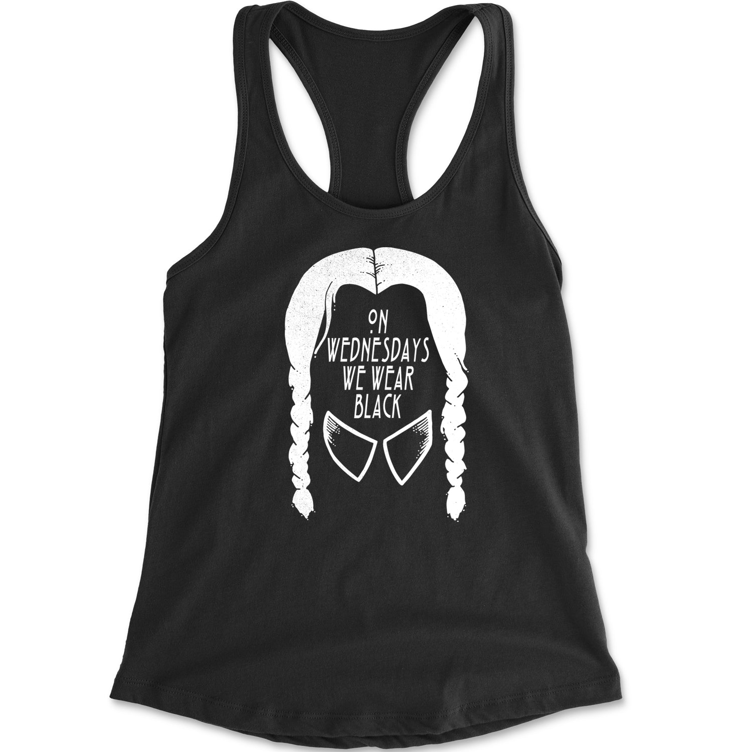 On Wednesdays, We Wear Black Racerback Tank Top for Women addams, family, gomez, morticia, pugsly, ricci, Wednesday by Expression Tees