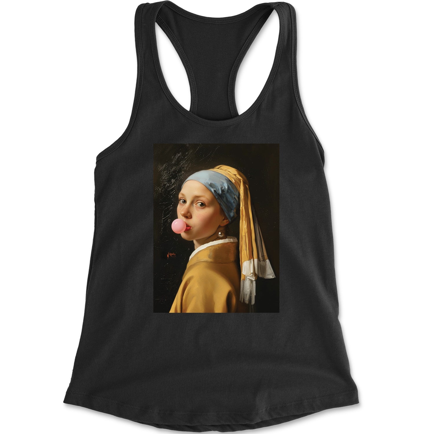 Girl with a Pearl Earring Bubble Gum Contemporary Art Racerback Tank Top for Women