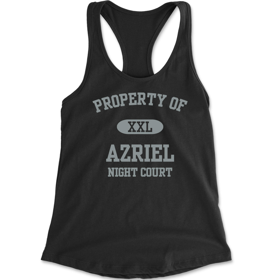 Property Of Azriel varsity typography with XXL badge and Night Court text on Women's Lightweight Racerback Tank