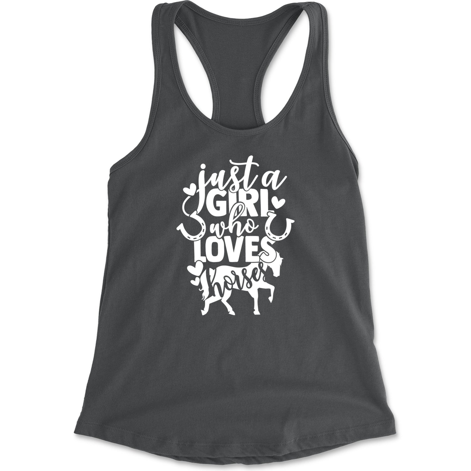 Just A Girl Who Loves Horses Racerback Tank Top for Women equestrian, equine, horse, horses, horseshoe, ponies, pony, shoe by Expression Tees