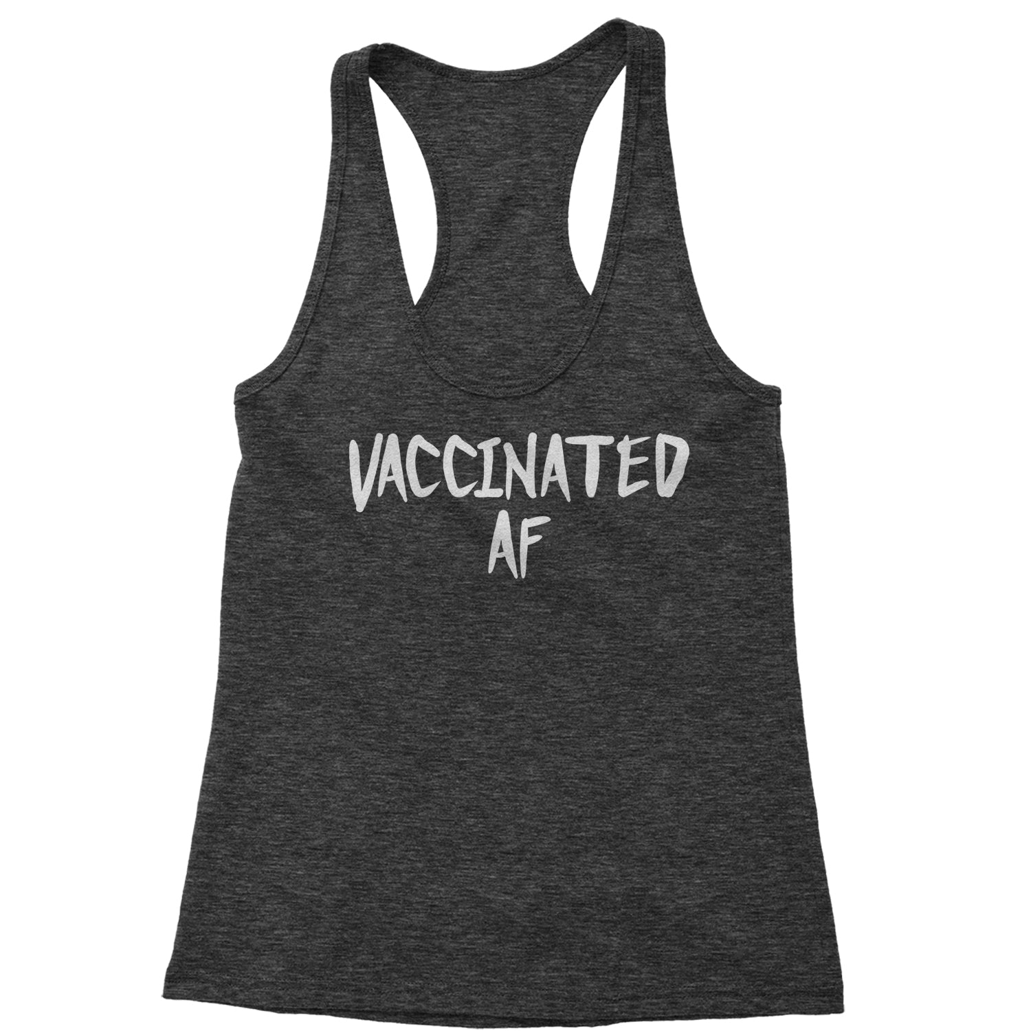 Vaccinated AF Pro Vaccine Funny Vaccination Health Racerback Tank Top for Women moderna, pfizer, vaccine, vax, vaxx by Expression Tees