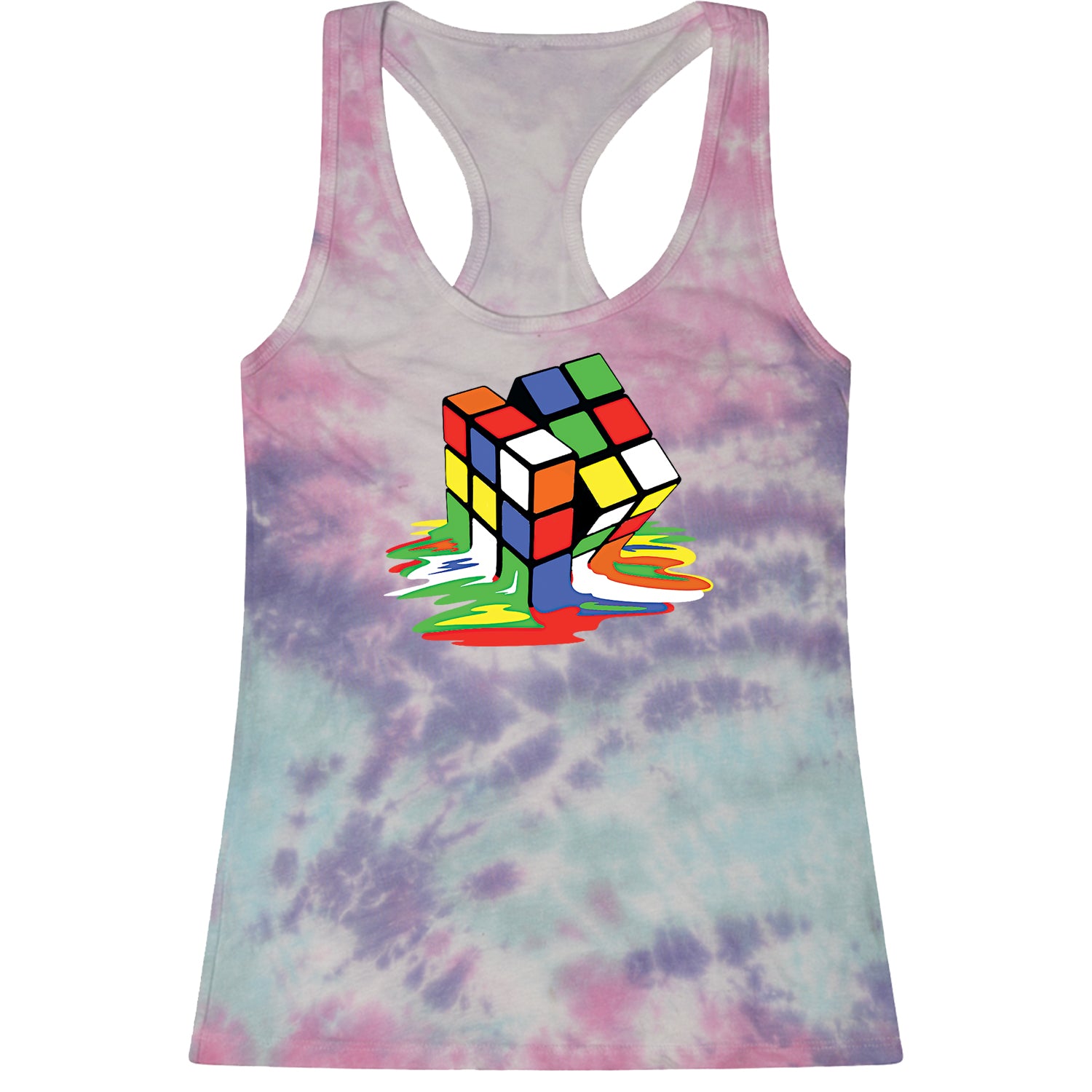 Melting Multi-Colored Cube Racerback Tank Top for Women gamer, gaming, nerd, shirt by Expression Tees