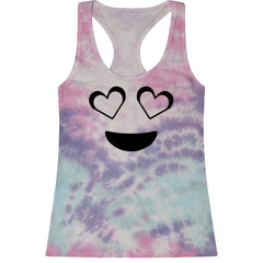 Emoticon Heart Eyes Smile Face Racerback Tank Top for Women cosplay, costume, dress, emoji, emote, face, halloween, Smile, up, yellow by Expression Tees