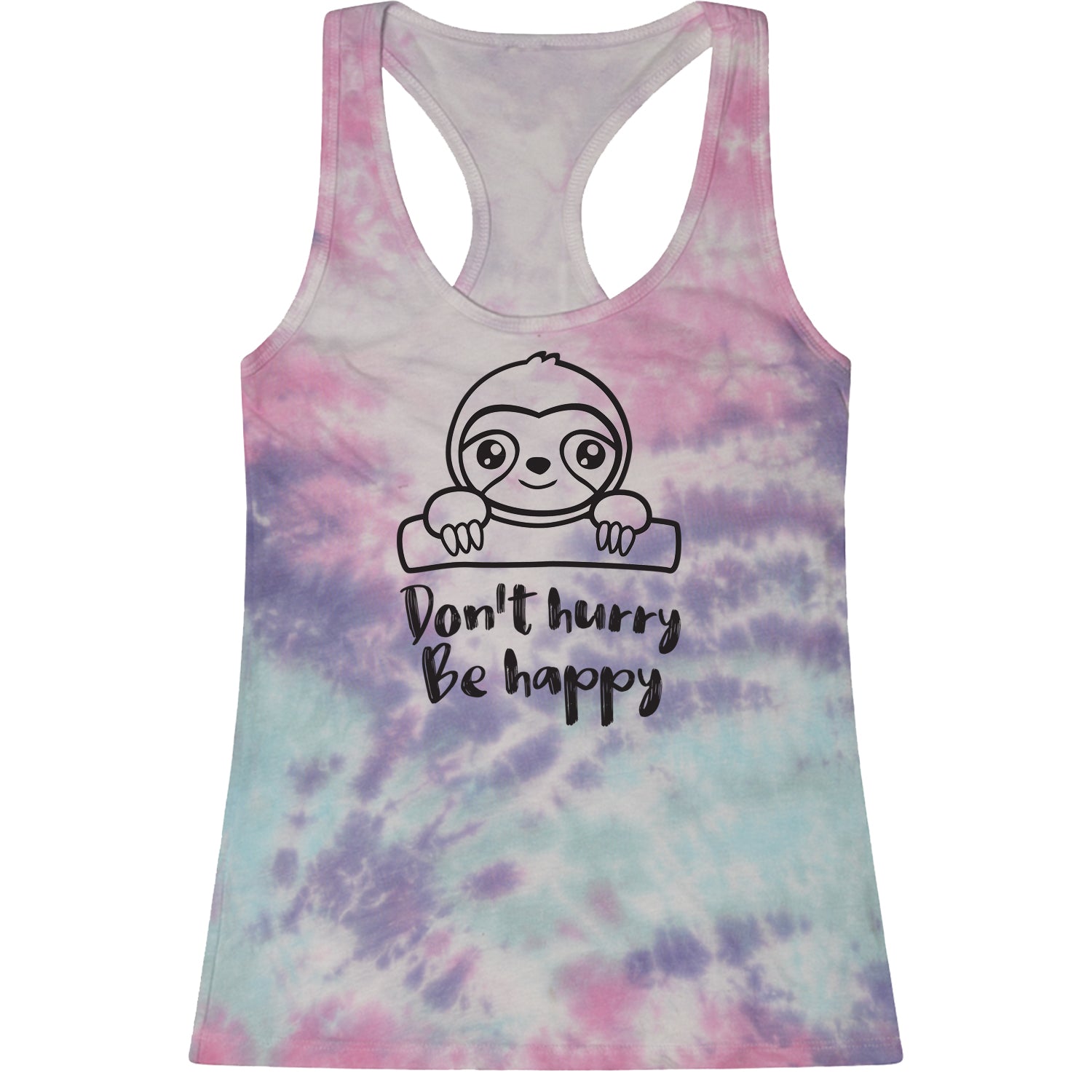 Sloth Don't Hurry Be Happy Racerback Tank Top for Women fun, funny, sloth, sloths by Expression Tees