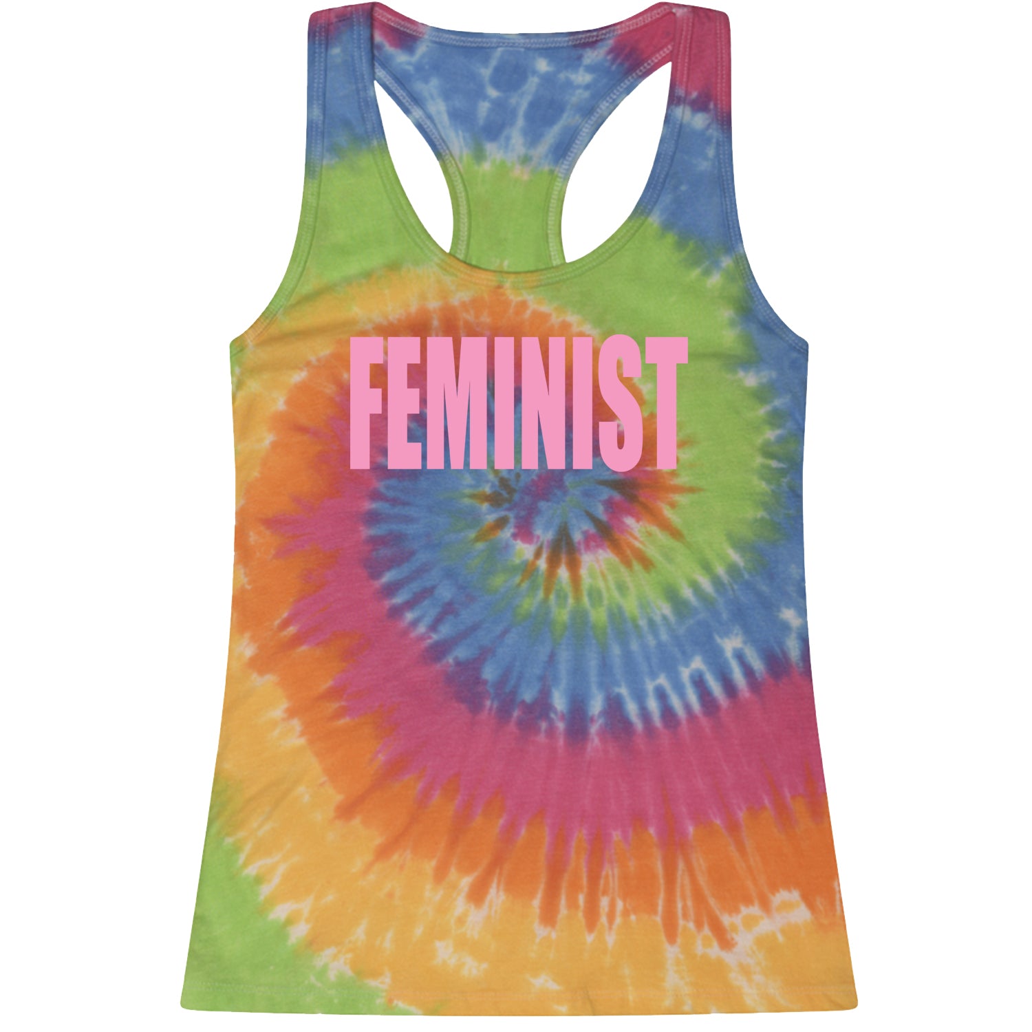 Feminist (Pink Print) Racerback Tank Top for Women a, equal, equality, feminism, feminist, gender, is, lgbtq, like, looks, nevertheless, pay, persisted, rights, she, this, what by Expression Tees