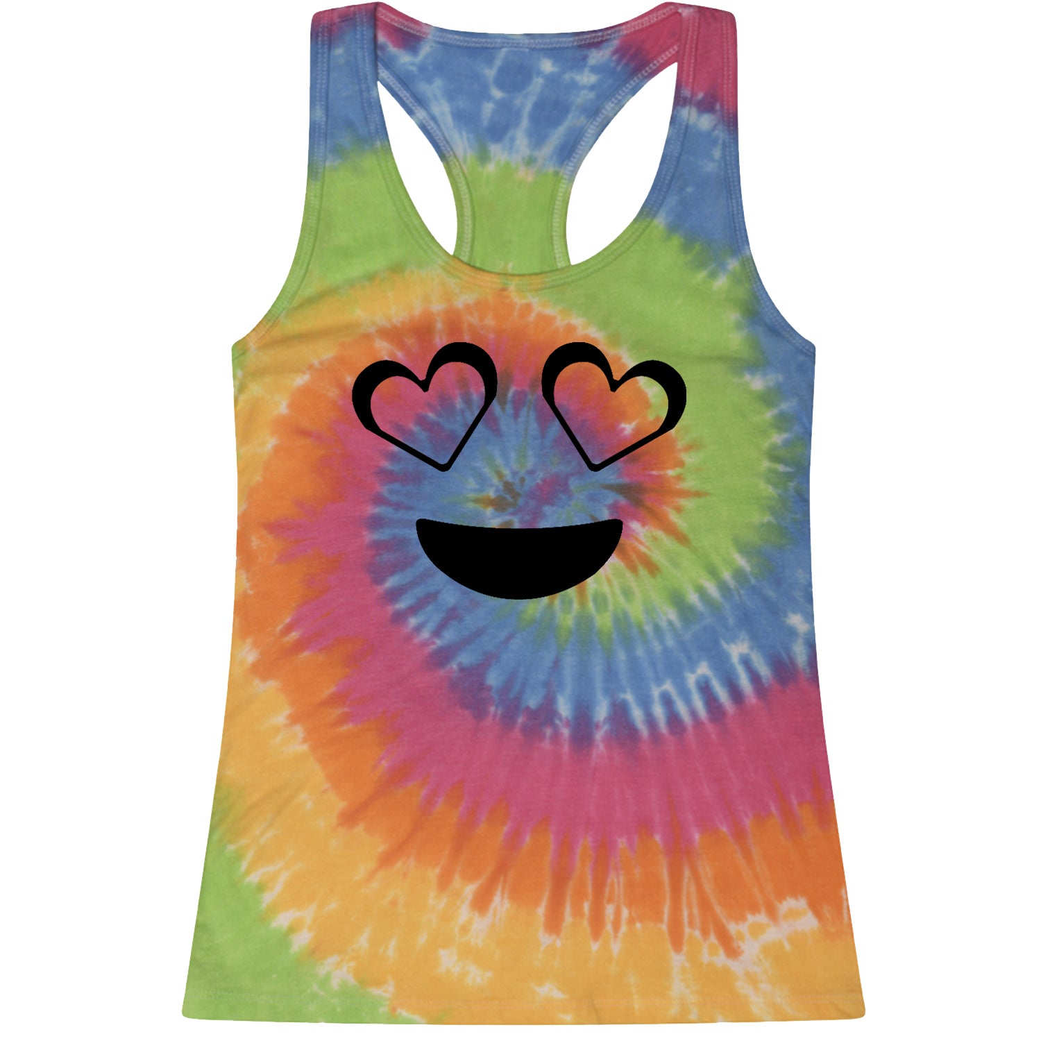 Emoticon Heart Eyes Smile Face Racerback Tank Top for Women cosplay, costume, dress, emoji, emote, face, halloween, Smile, up, yellow by Expression Tees