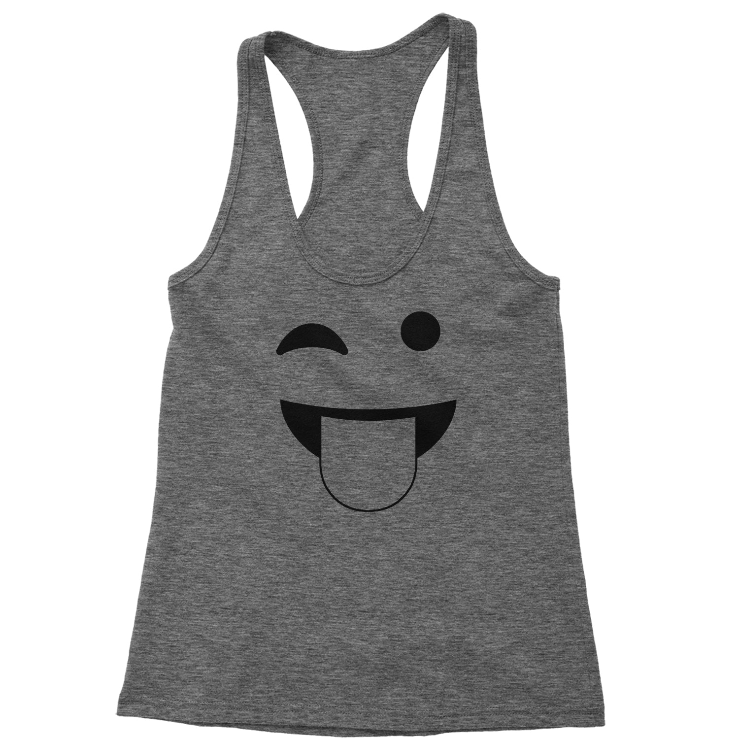 Emoticon Tongue Hanging Out Smile Face Racerback Tank Top for Women cosplay, costume, dress, emoji, emote, face, halloween, smiley, up, yellow by Expression Tees