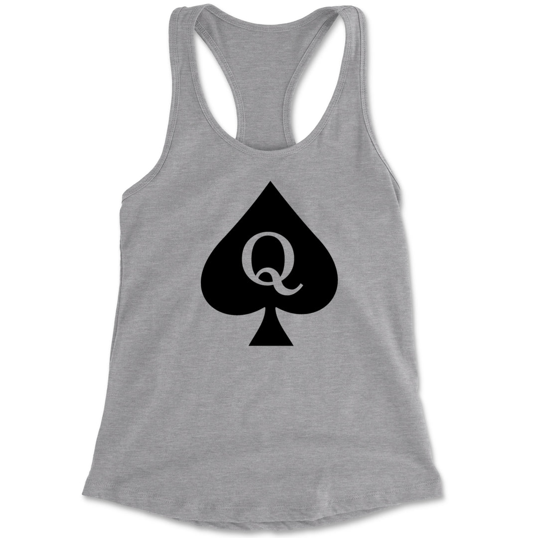 Spade symbol with a centered "Q" printed on a women's lightweight racerback tank top