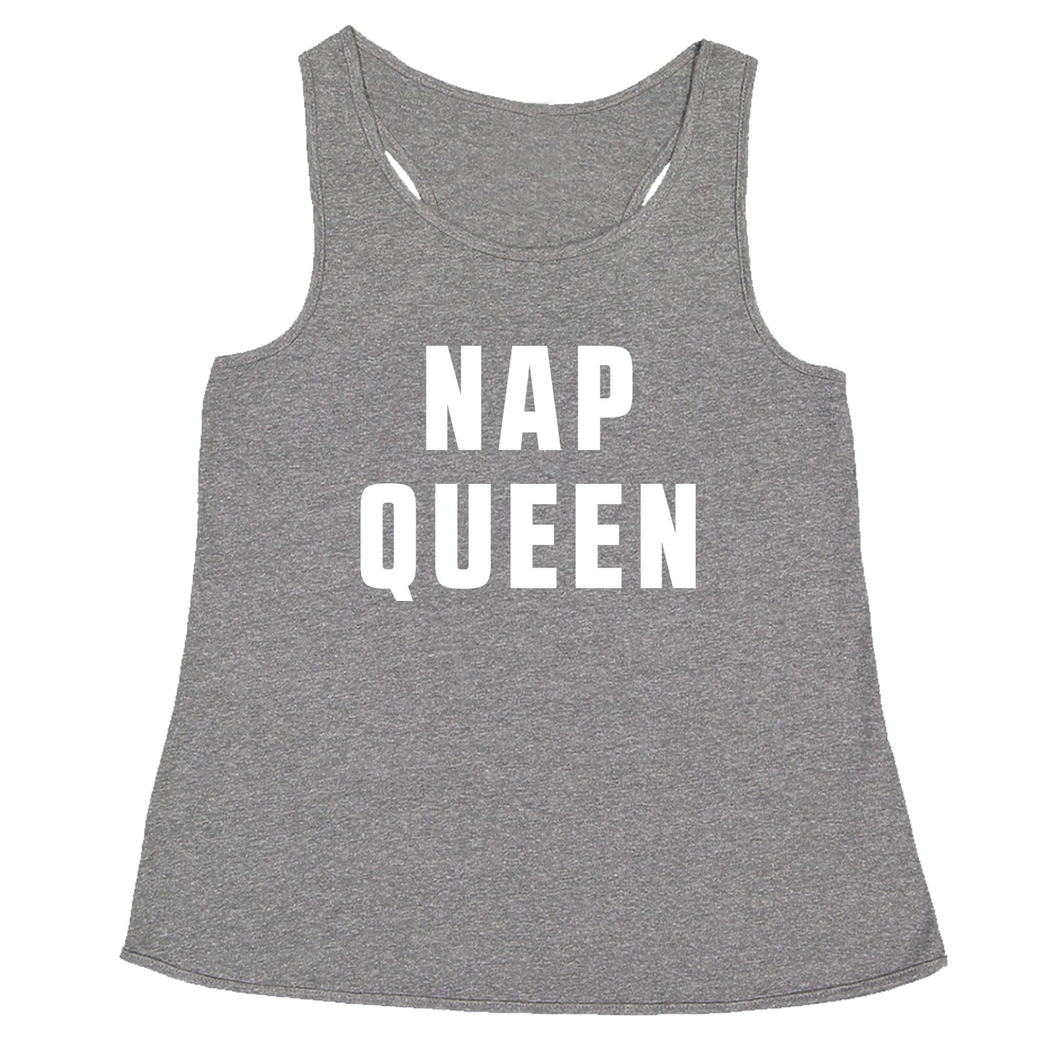 Nap Queen (White Print) Comfy Top For Lazy Days Racerback Tank Top for Women all, day, function, lazy, nap, pajamas, queen, siesta, sleep, tired, to, too by Expression Tees