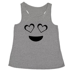 Emoticon Heart Eyes Smile Face Racerback Tank Top for Women cosplay, costume, dress, emoji, emote, face, halloween, Smile, up, yellow by Expression Tees