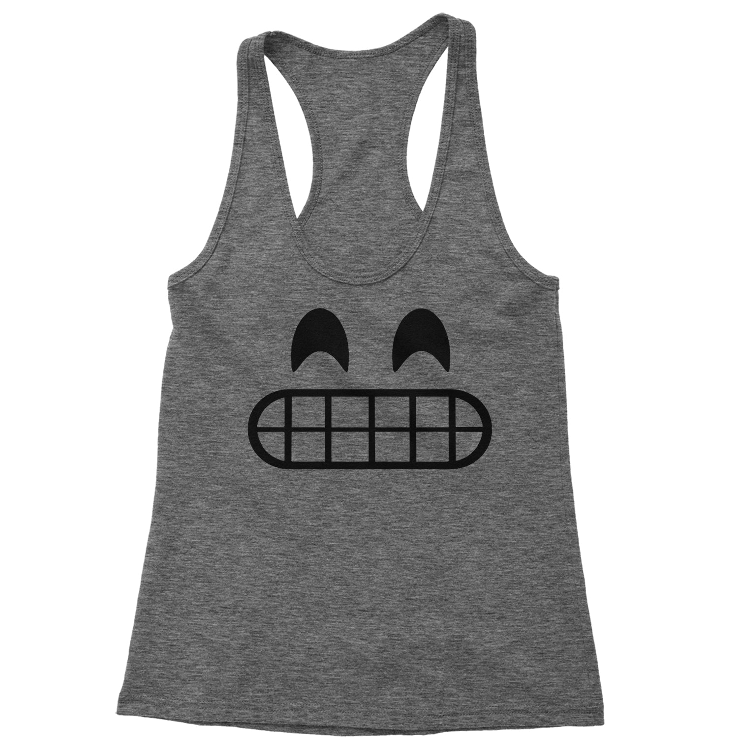 Emoticon Grinning Smile Face Racerback Tank Top for Women cosplay, costume, dress, emoji, emote, face, halloween, smiley, up, yellow by Expression Tees