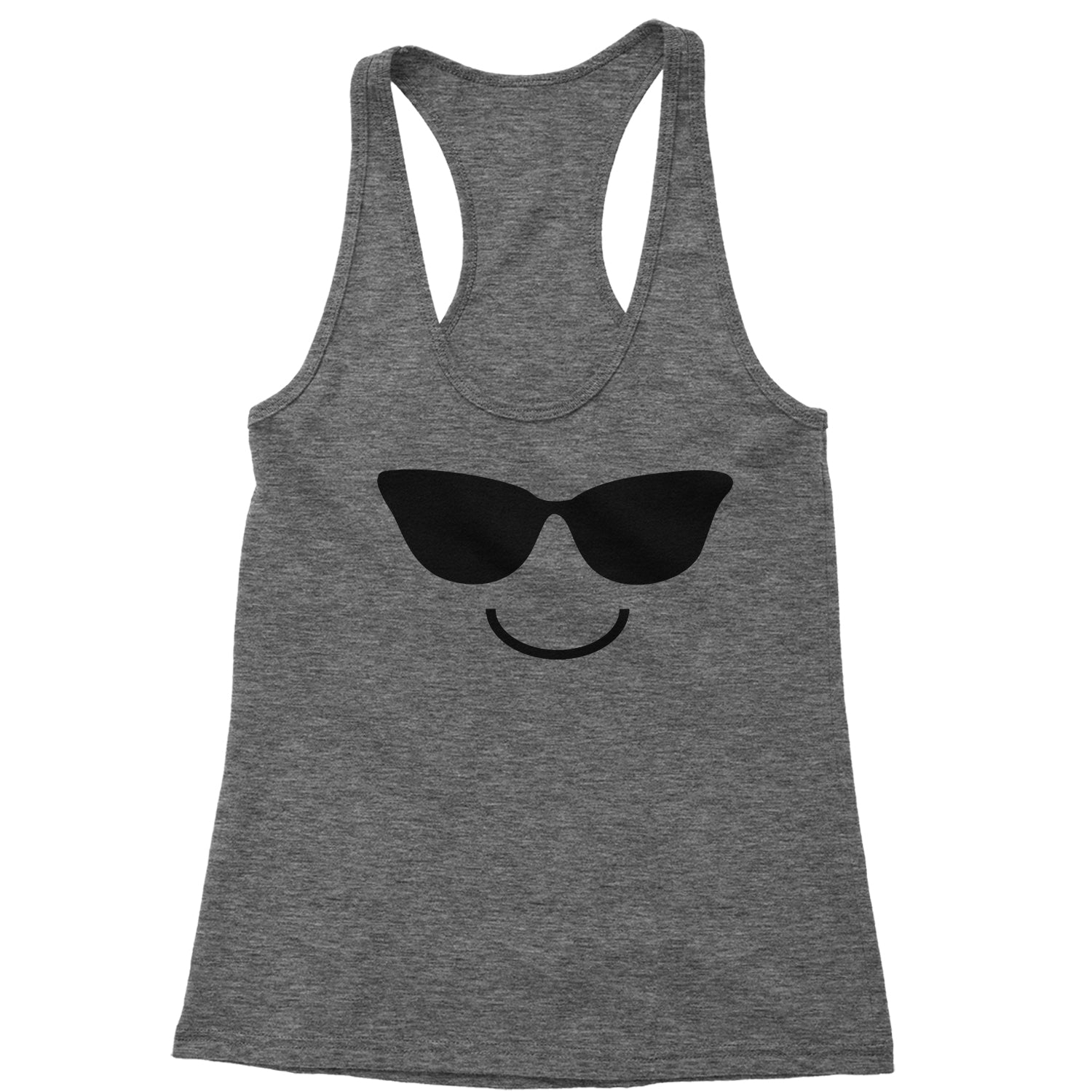 Emoticon Sunglasses Smile Face Racerback Tank Top for Women cosplay, costume, dress, emoji, emote, face, halloween, smiley, up, yellow by Expression Tees