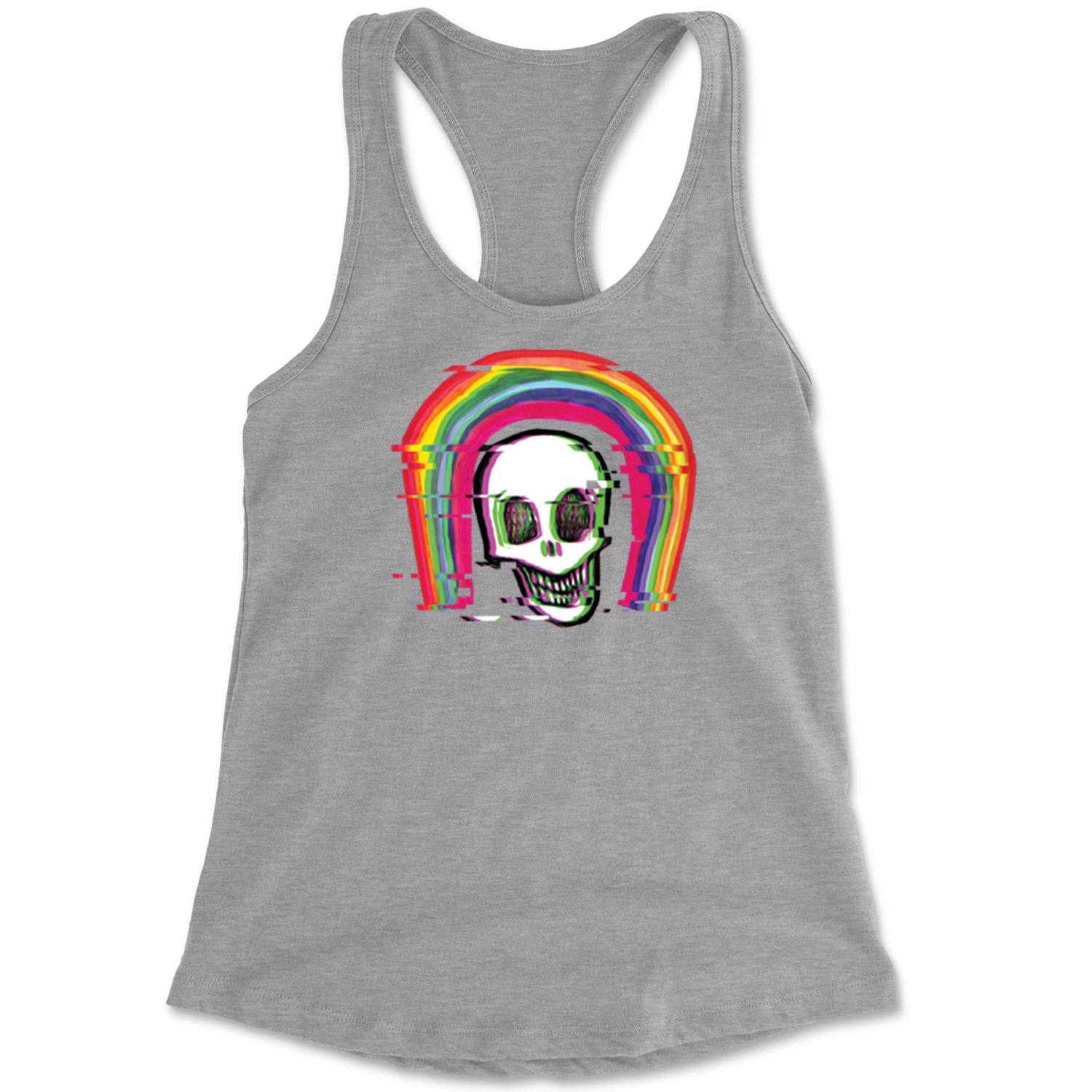 Rainbow Distorted Skull Racerback Tank Top for Women