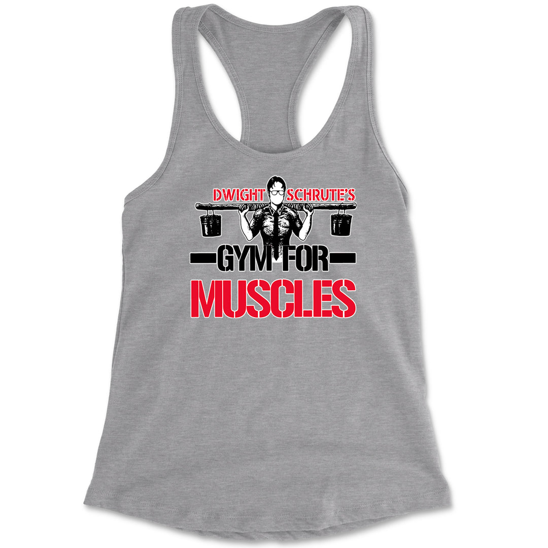 Women's Lightweight Racerback Tank with strongman-style graphic and bold "Gym for Muscles" gym humor text