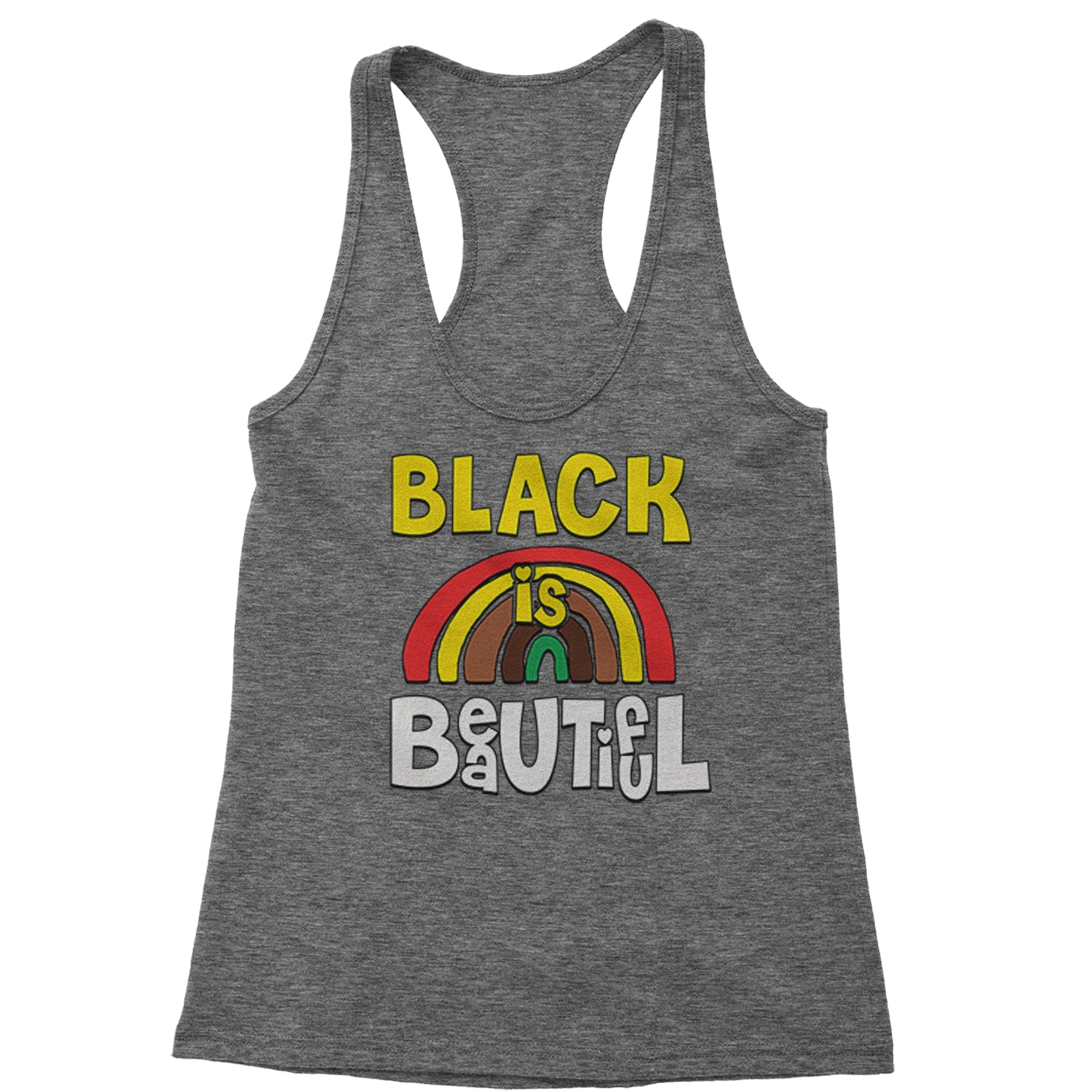 Black Is Beautiful Rainbow Racerback Tank Top for Women african, africanamerican, american, black, blackpride, blm, harriet, king, lives, luther, malcolm, march, martin, matter, parks, protest, rosa, tubman, x by Expression Tees