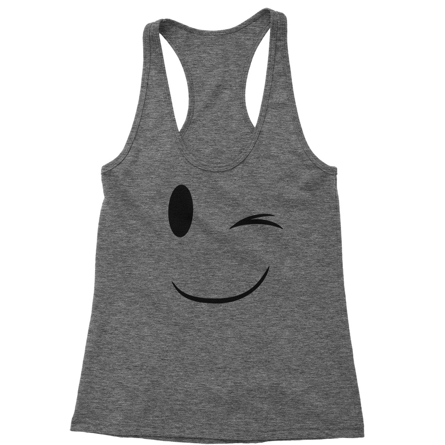 Emoticon Winking Smile Face Racerback Tank Top for Women cosplay, costume, dress, emoji, emote, face, halloween, smiley, up, yellow by Expression Tees