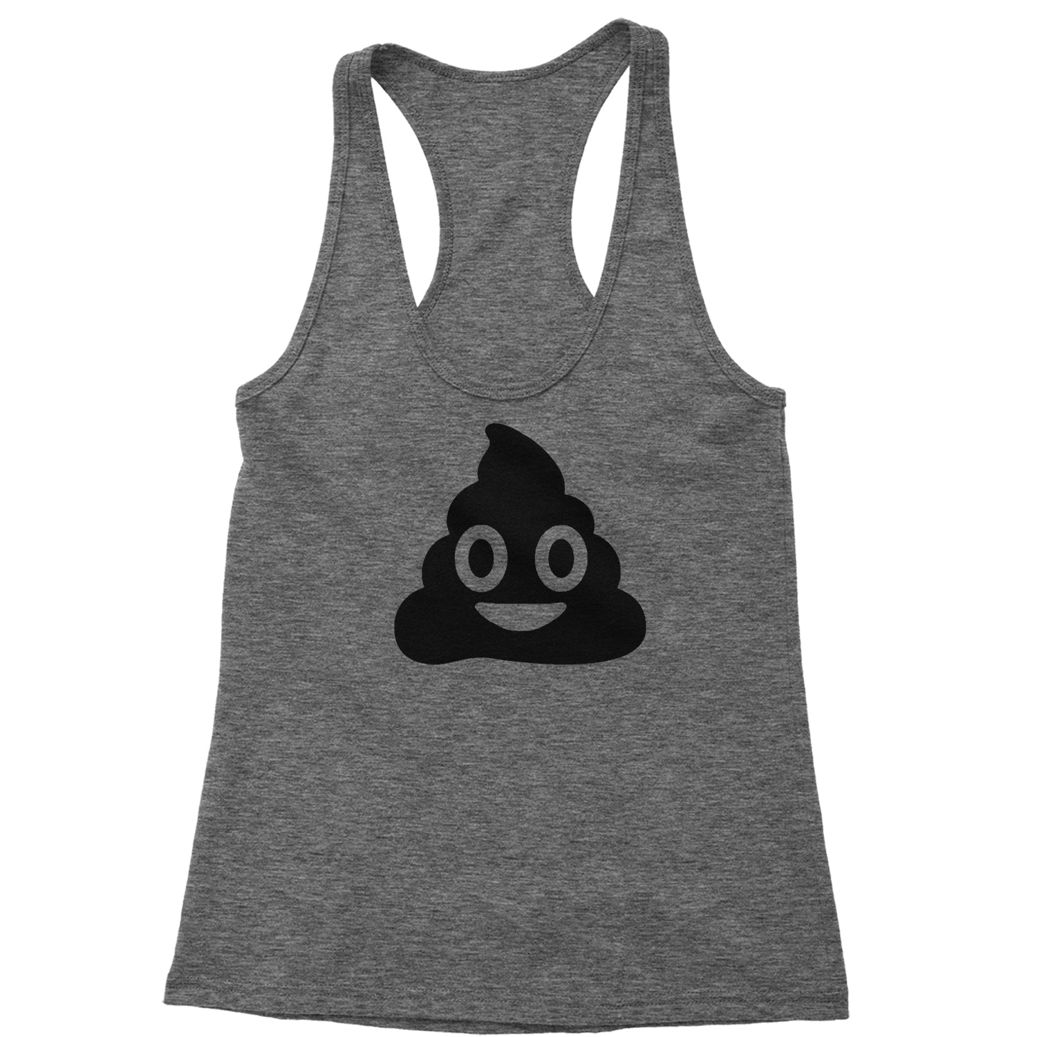 Emoticon Poop Face Smile Face Racerback Tank Top for Women cosplay, costume, dress, emoji, emote, face, halloween, smiley, up, yellow by Expression Tees
