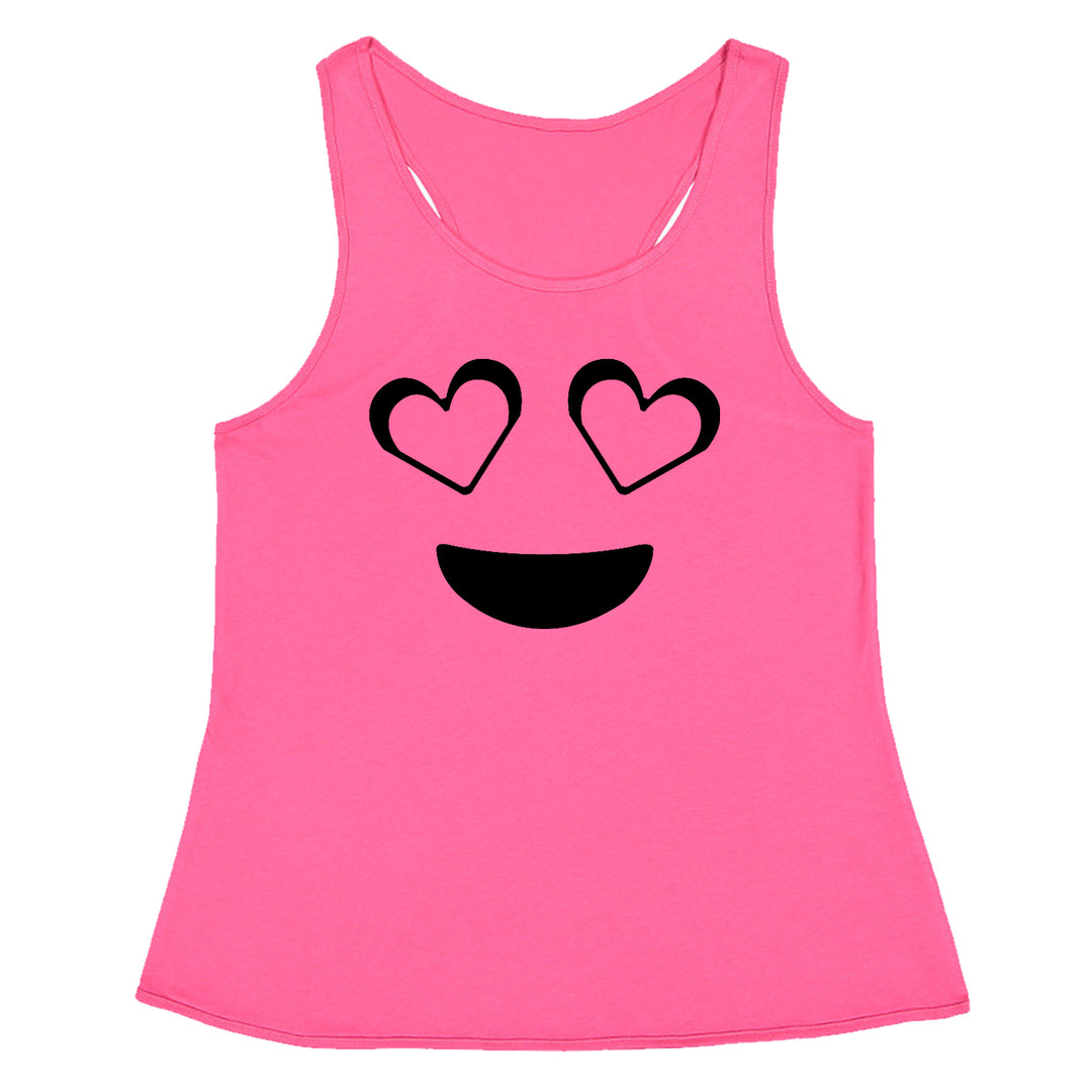 Emoticon Heart Eyes Smile Face Racerback Tank Top for Women cosplay, costume, dress, emoji, emote, face, halloween, Smile, up, yellow by Expression Tees