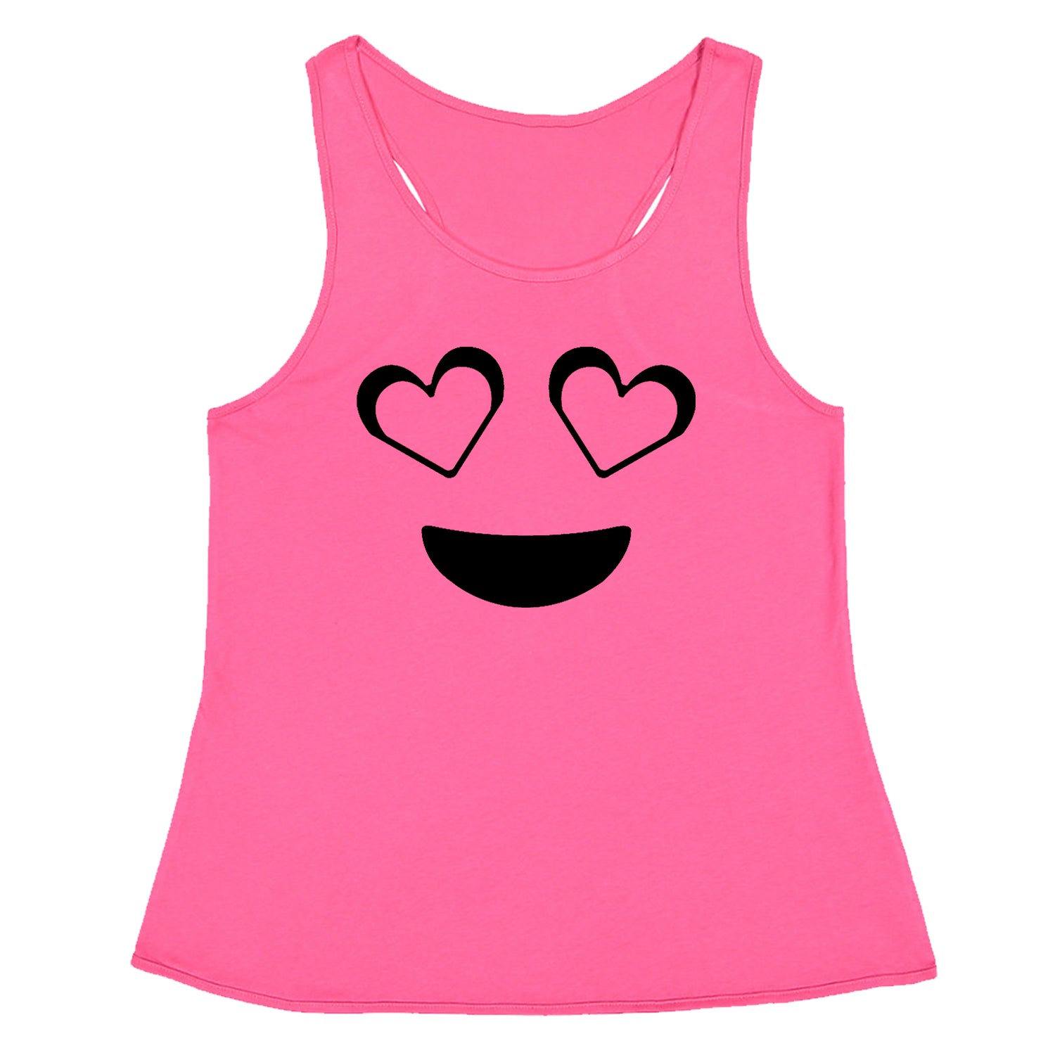 Emoticon Heart Eyes Smile Face Racerback Tank Top for Women cosplay, costume, dress, emoji, emote, face, halloween, Smile, up, yellow by Expression Tees