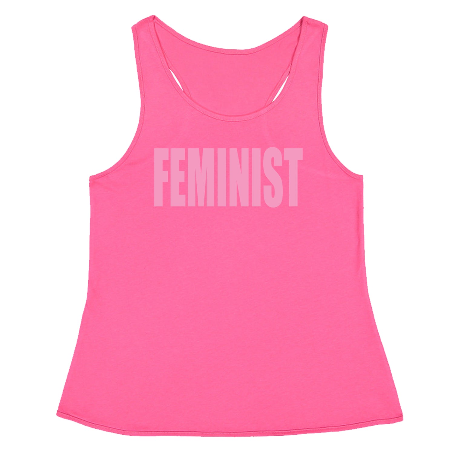 Feminist (Pink Print) Racerback Tank Top for Women a, equal, equality, feminism, feminist, gender, is, lgbtq, like, looks, nevertheless, pay, persisted, rights, she, this, what by Expression Tees