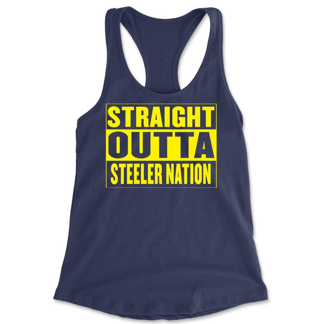 Straight Outta Steeler Nation Football  Racerback Tank Top for Women