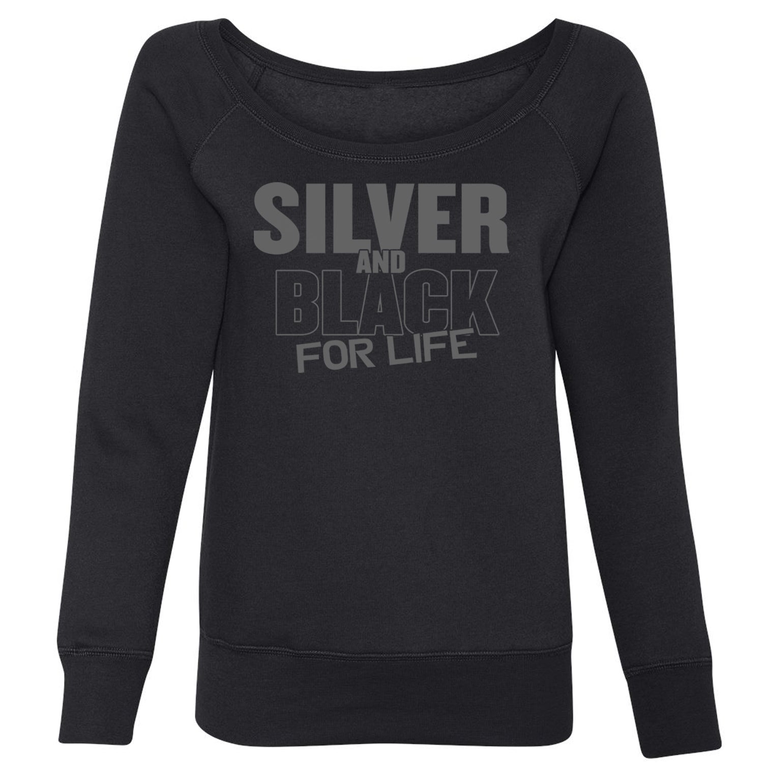 Silver And Black For Life Football Fan Slouchy Off Shoulder Oversized Sweatshirt