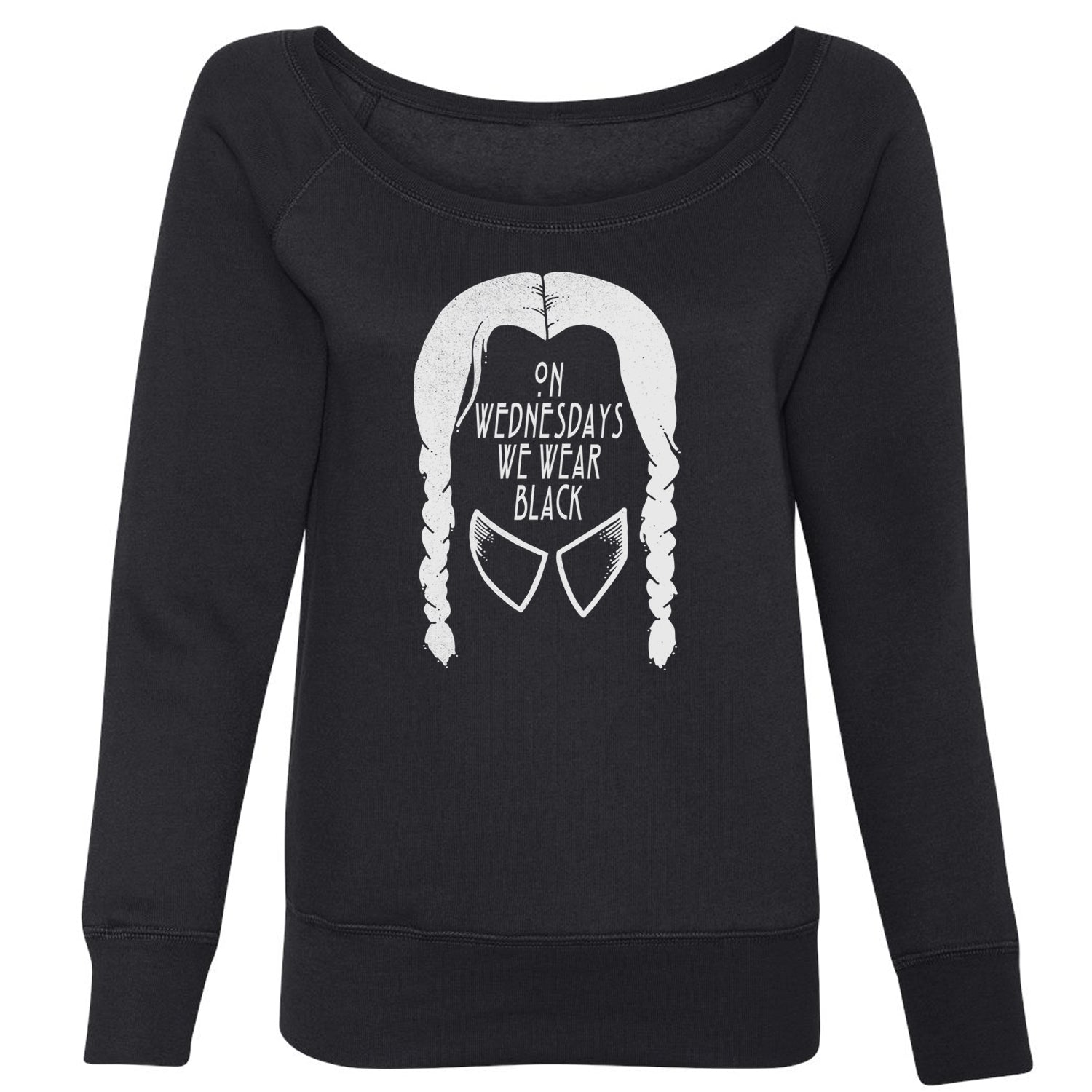 On Wednesdays, We Wear Black Slouchy Off Shoulder Oversized Sweatshirt addams, family, gomez, morticia, pugsly, ricci, Wednesday by Expression Tees