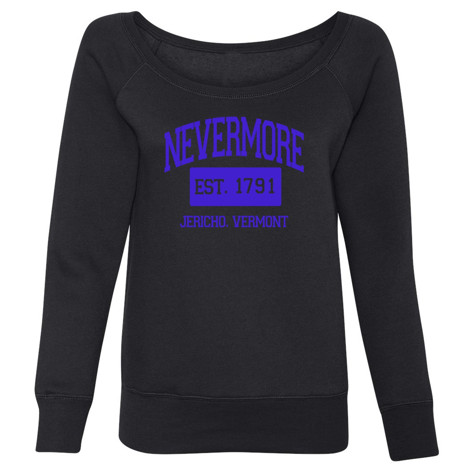 Nevermore Academy Wednesday Slouchy Off Shoulder Oversized Sweatshirt addams, family, gomez, morticia, pugsly, ricci, Wednesday by Expression Tees