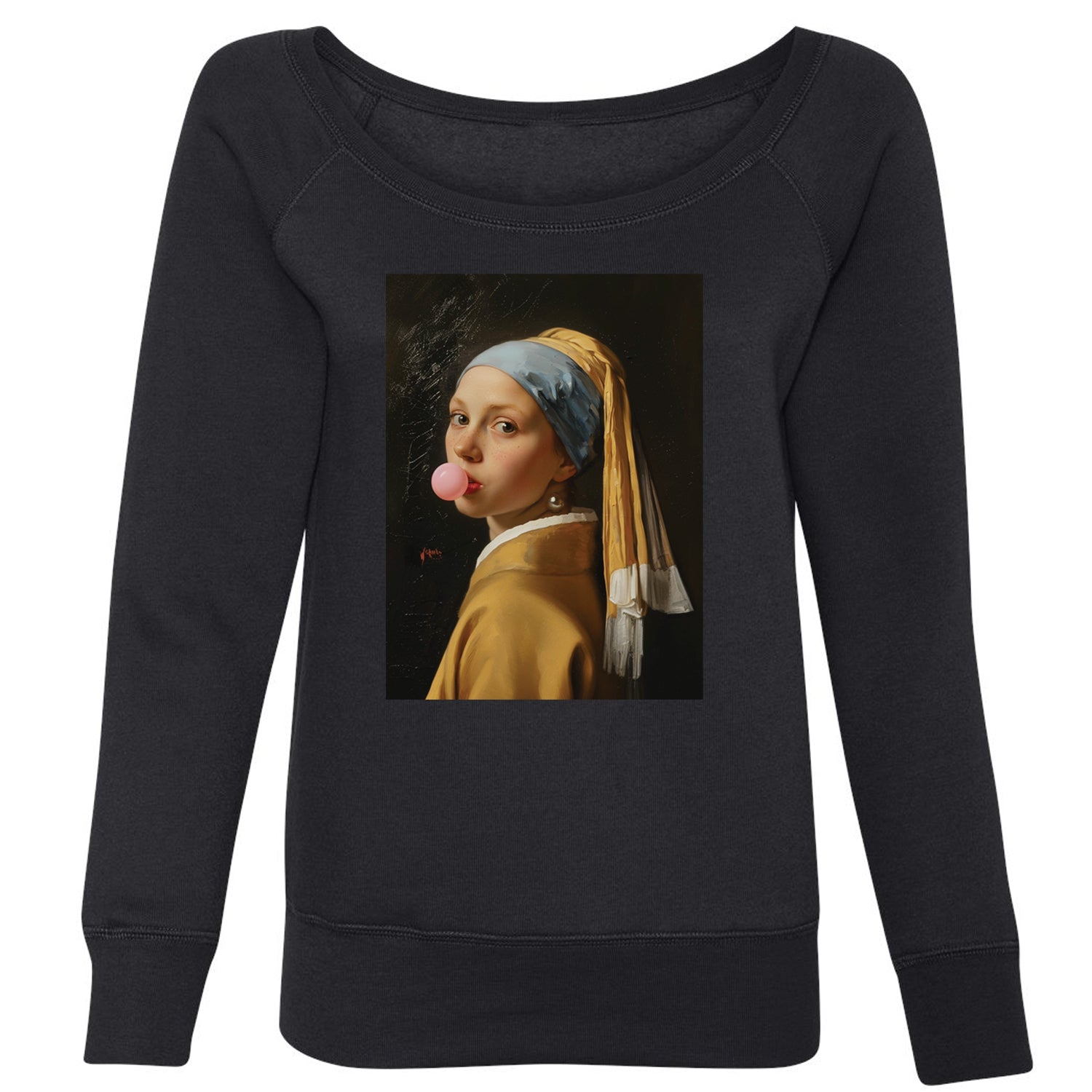 Girl with a Pearl Earring Bubble Gum Contemporary Art Slouchy Off Shoulder Oversized Sweatshirt