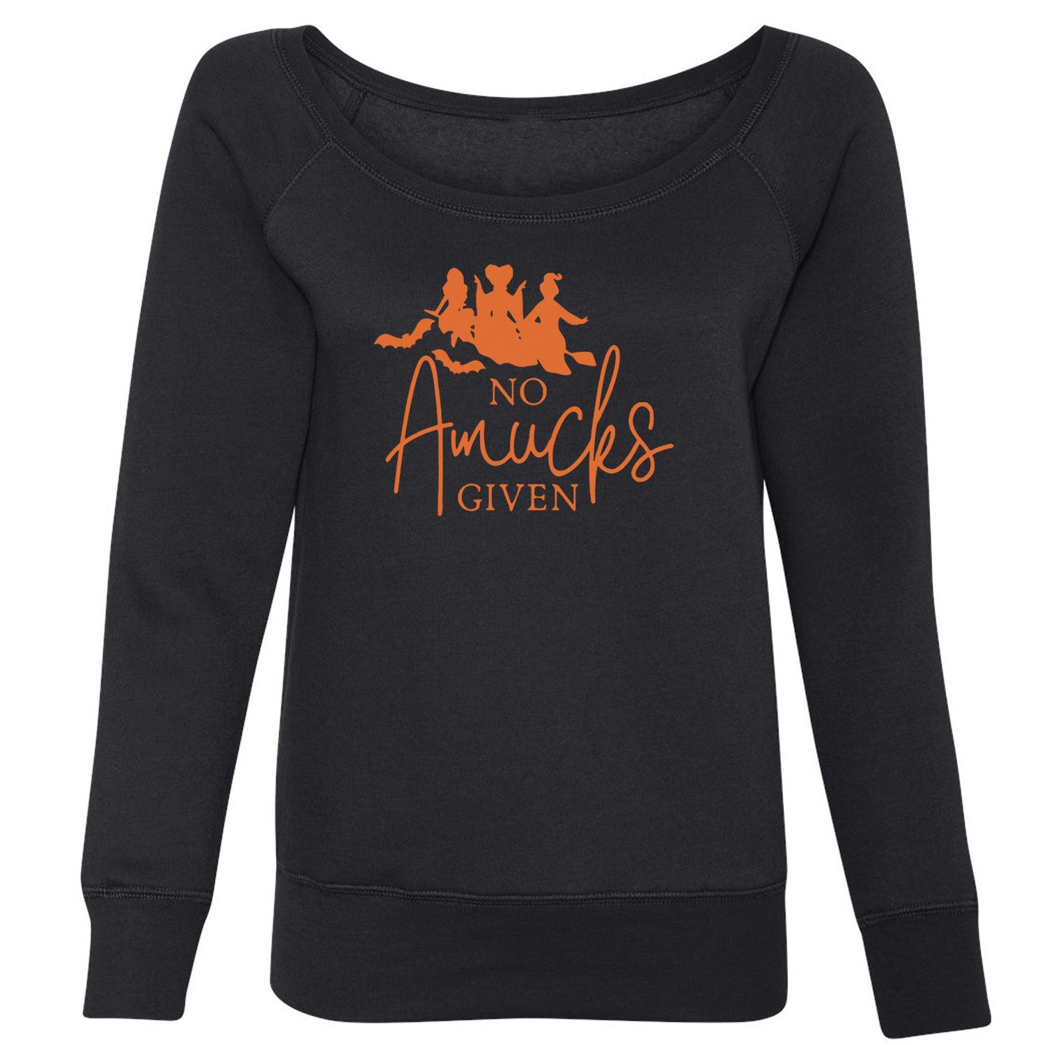 No Amucks Given Hocus Pocus Slouchy Off Shoulder Oversized Sweatshirt descendants, enchanted, eve, hallows, hocus, or, pocus, sanderson, sisters, treat, trick, witches by Expression Tees