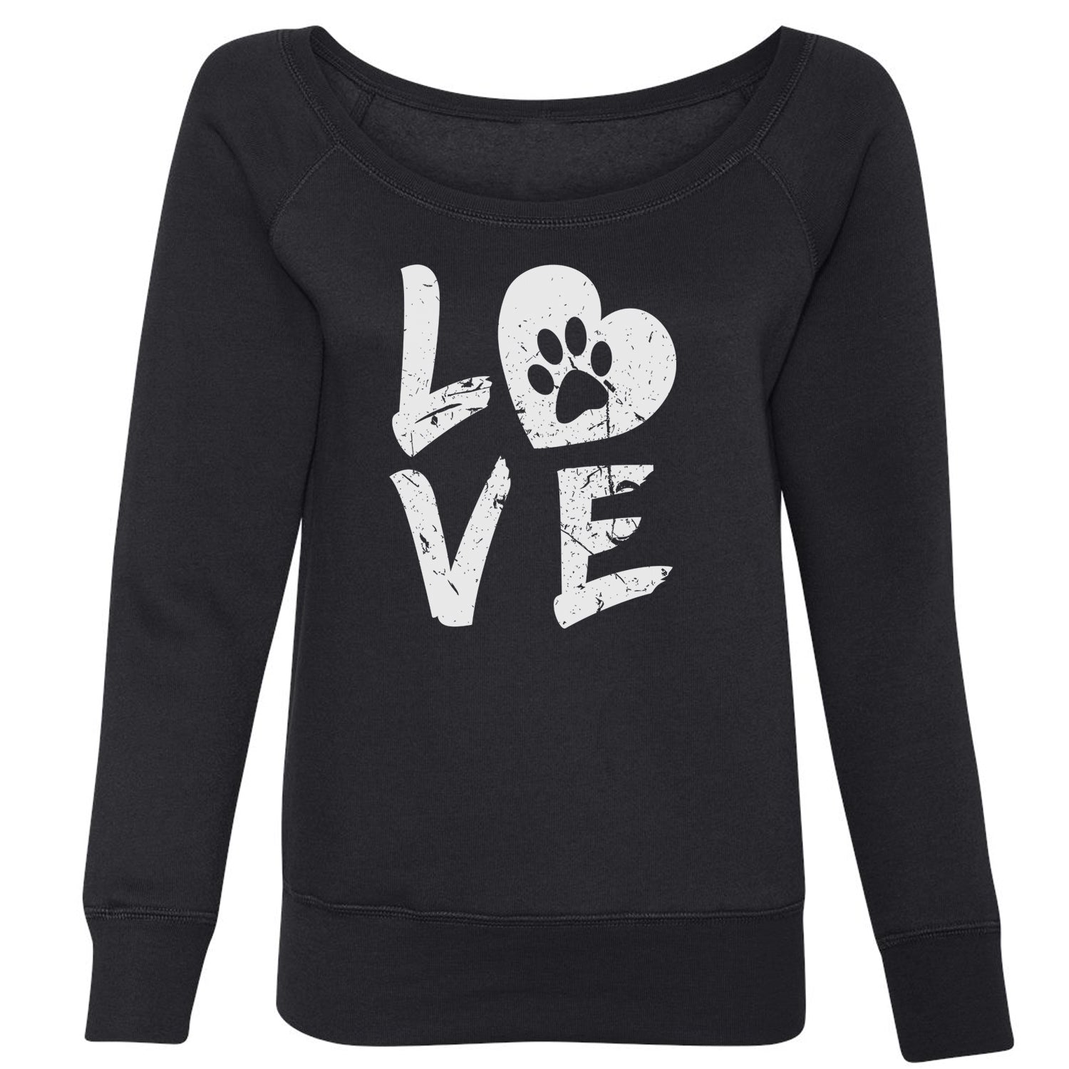 I Love My Dog Paw Print Slouchy Off Shoulder Oversized Sweatshirt dog, doggie, heart, love, lover, paw, print, puppy by Expression Tees