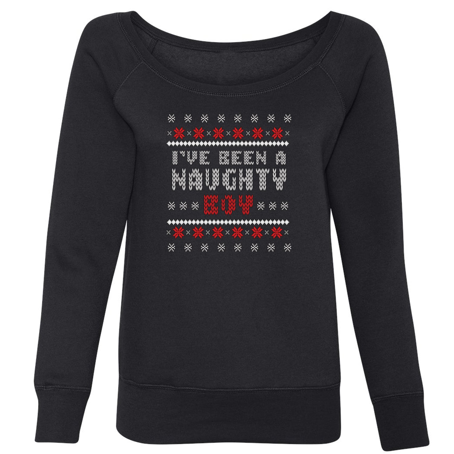 I've Been A Naughty Boy Ugly Christmas Slouchy Off Shoulder Oversized Sweatshirt list, naughty, nice, santa, ugly, xmas by Expression Tees