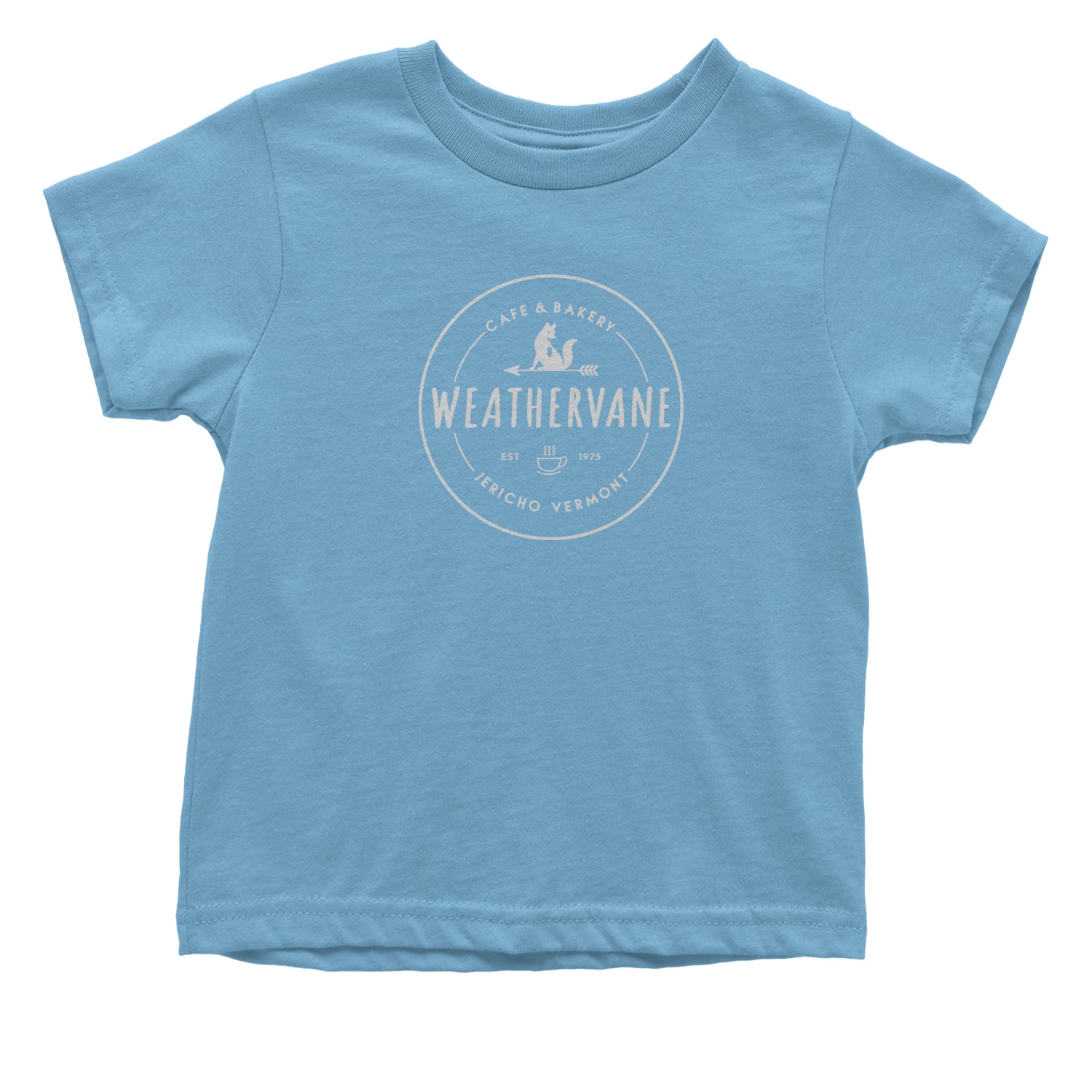 Weathervane Coffee Shop Infant One-Piece Romper Bodysuit and Toddler T-shirt academy, jericho, more, never, vermont, Wednesday by Expression Tees