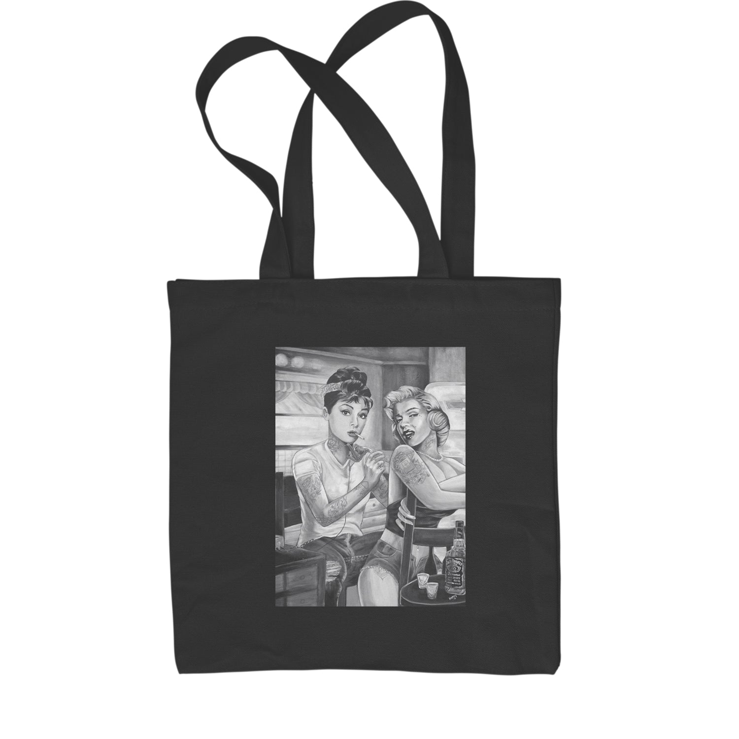 Marilyn Monroe and Audrey Hepburn Tattooed Icons Shopping Tote Bag