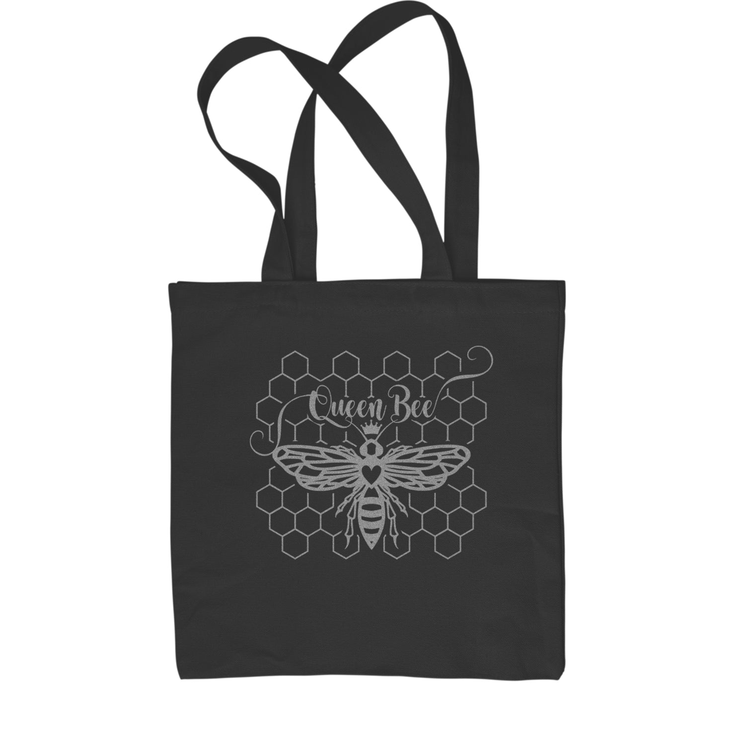 Beehive Queen Bee Metallic Silver Witty Bee Hive Design Shopping Tote Bag