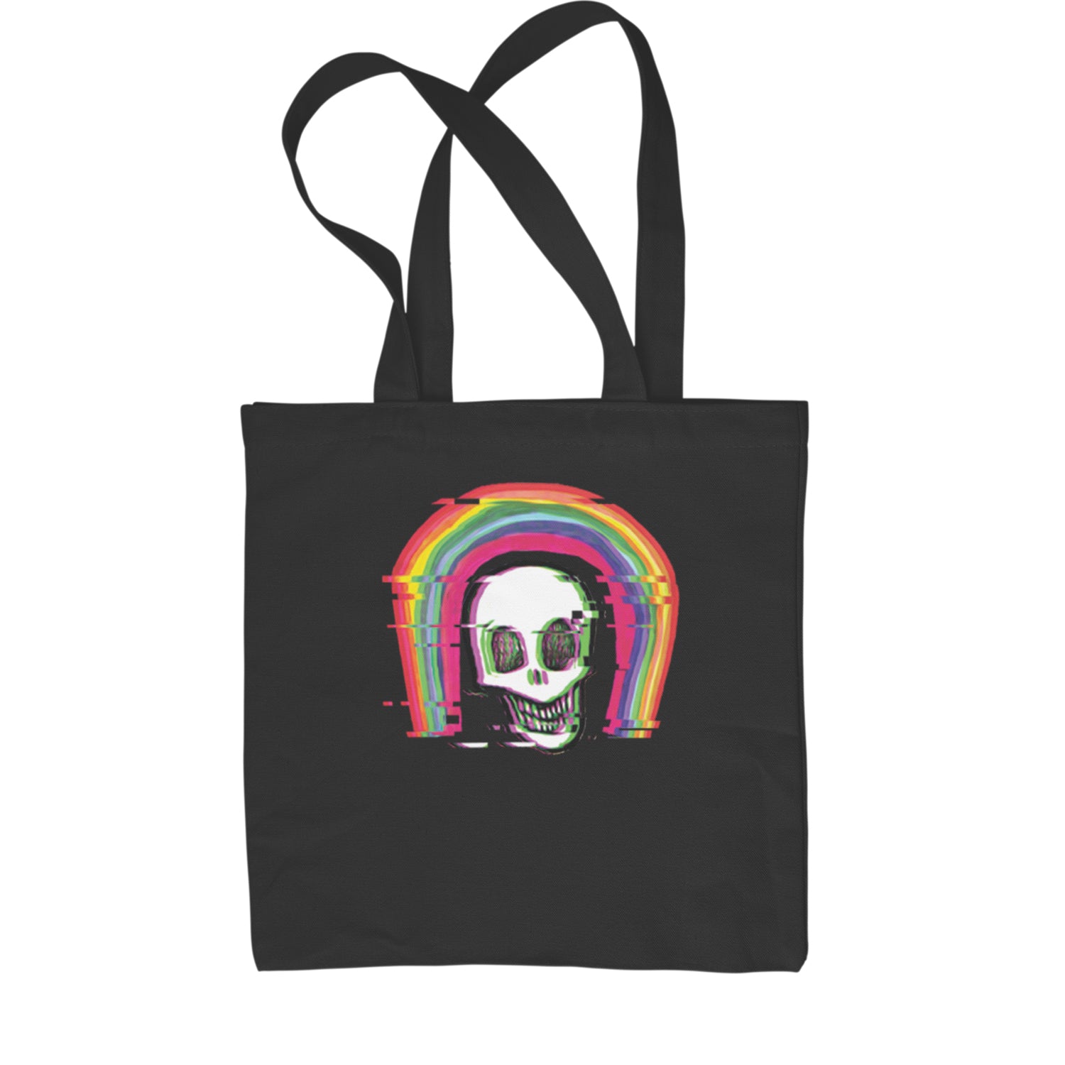 Rainbow Distorted Skull Shopping Tote Bag