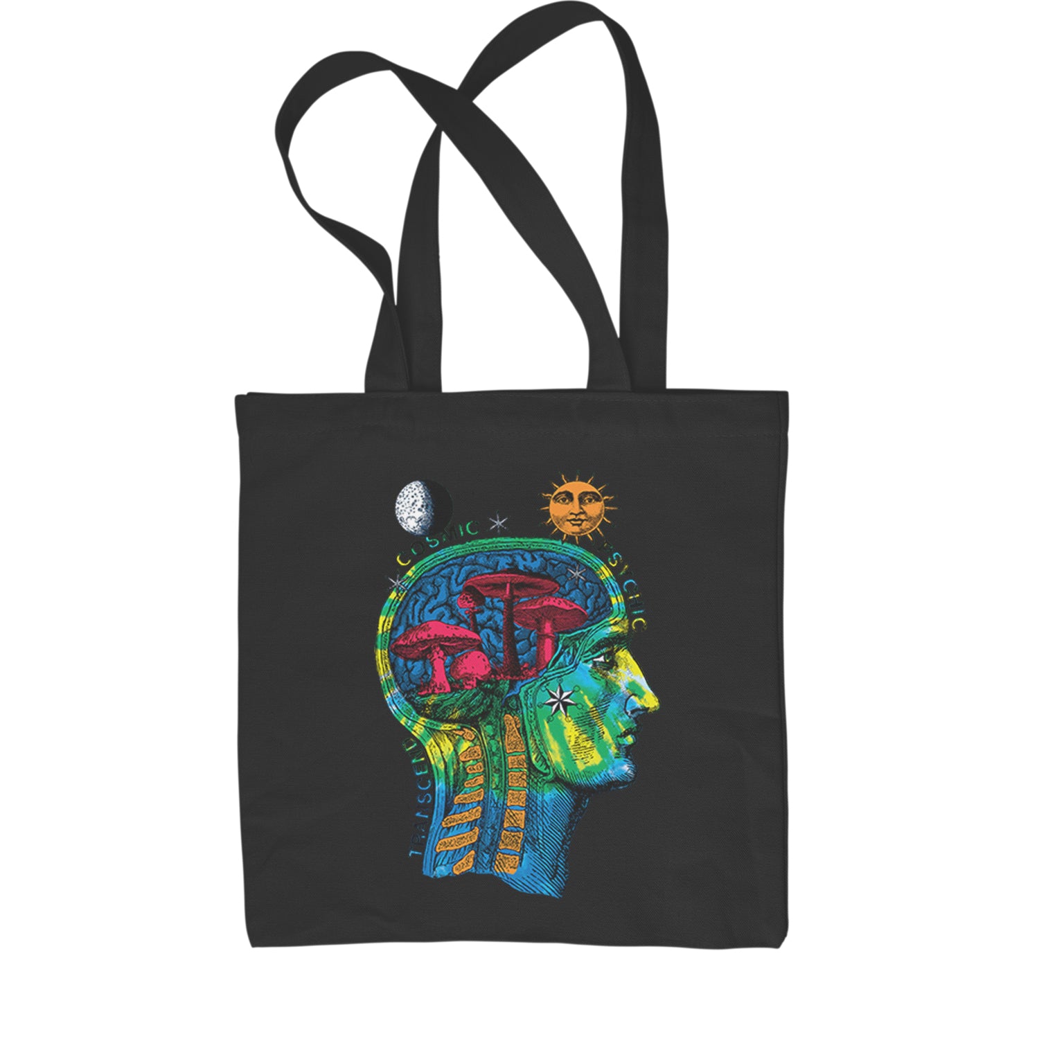 Psychedelic Cosmic Mushroom Head Shopping Tote Bag magic, mushroom, shrooms by Expression Tees