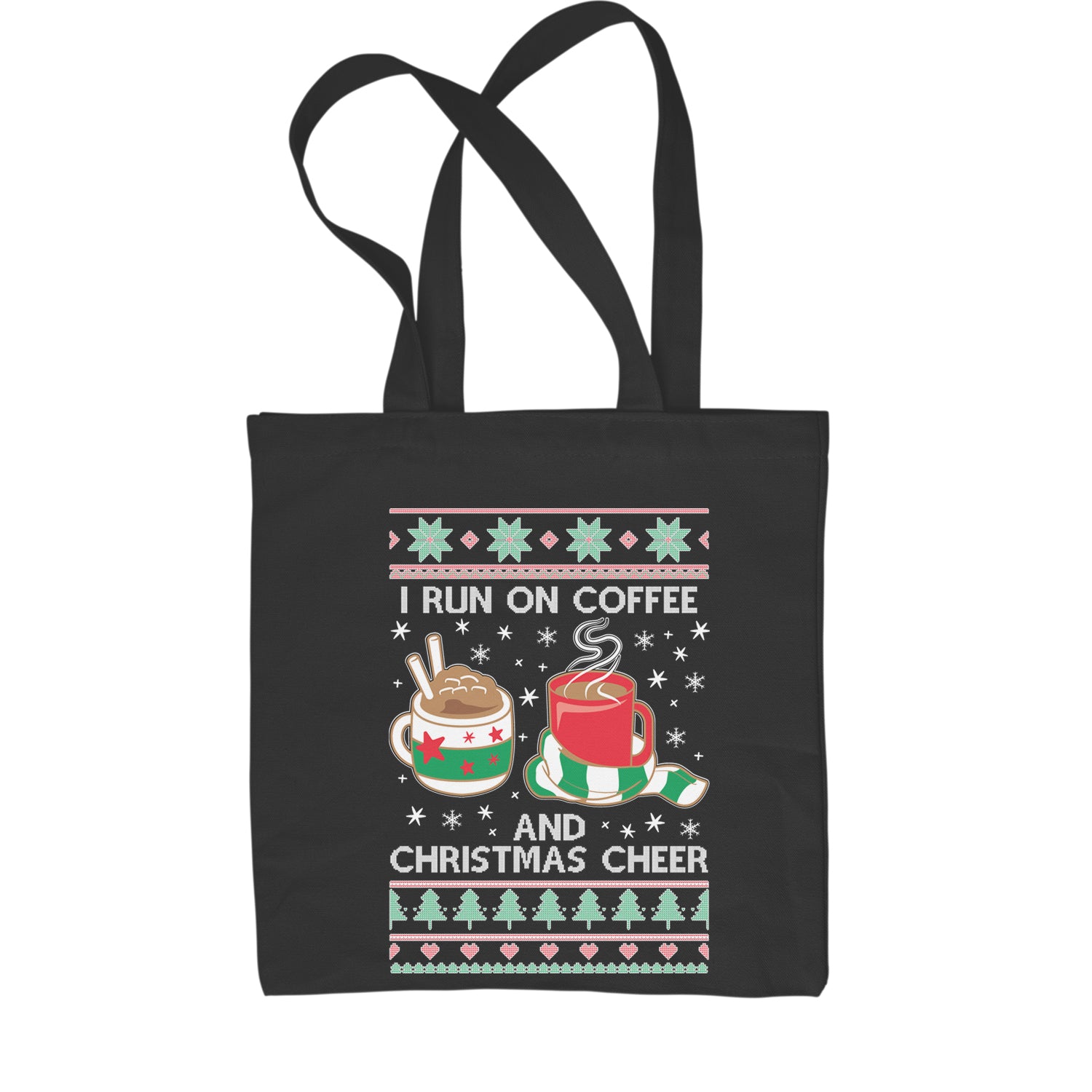 I Run On Coffee And Christmas Cheer Shopping Tote Bag christmas, sweater, sweatshirt, ugly by Expression Tees