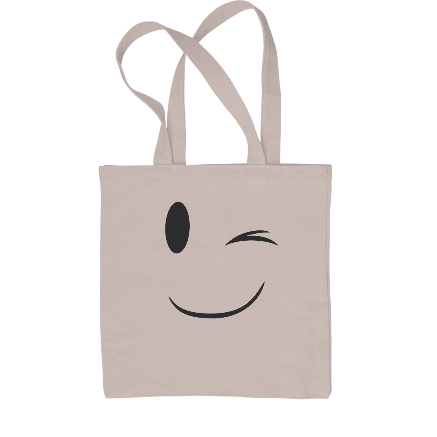 Emoticon Winking Smile Face Shopping Tote Bag cosplay, costume, dress, emoji, emote, face, halloween, smiley, up, yellow by Expression Tees