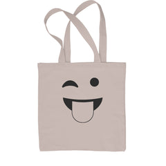Wink and tongue-out smiley face graphic on Classic Cotton Canvas Tote bag