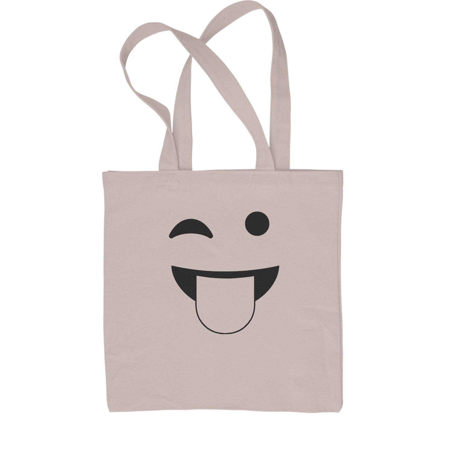 Emoticon Tongue Hanging Out Smile Face Shopping Tote Bag cosplay, costume, dress, emoji, emote, face, halloween, smiley, up, yellow by Expression Tees