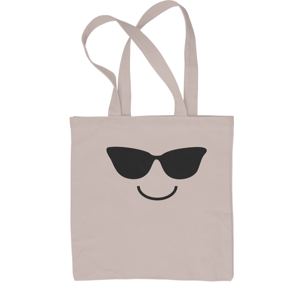 Sunglasses smiley face emoticon graphic on Classic Cotton Canvas Tote, flat 15 by 16 inch 12 oz cotton canvas