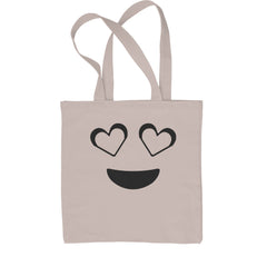 Heart-eyes smiley face graphic on a Classic Cotton Canvas Tote, flat 15 by 16 inch cotton canvas with web handles