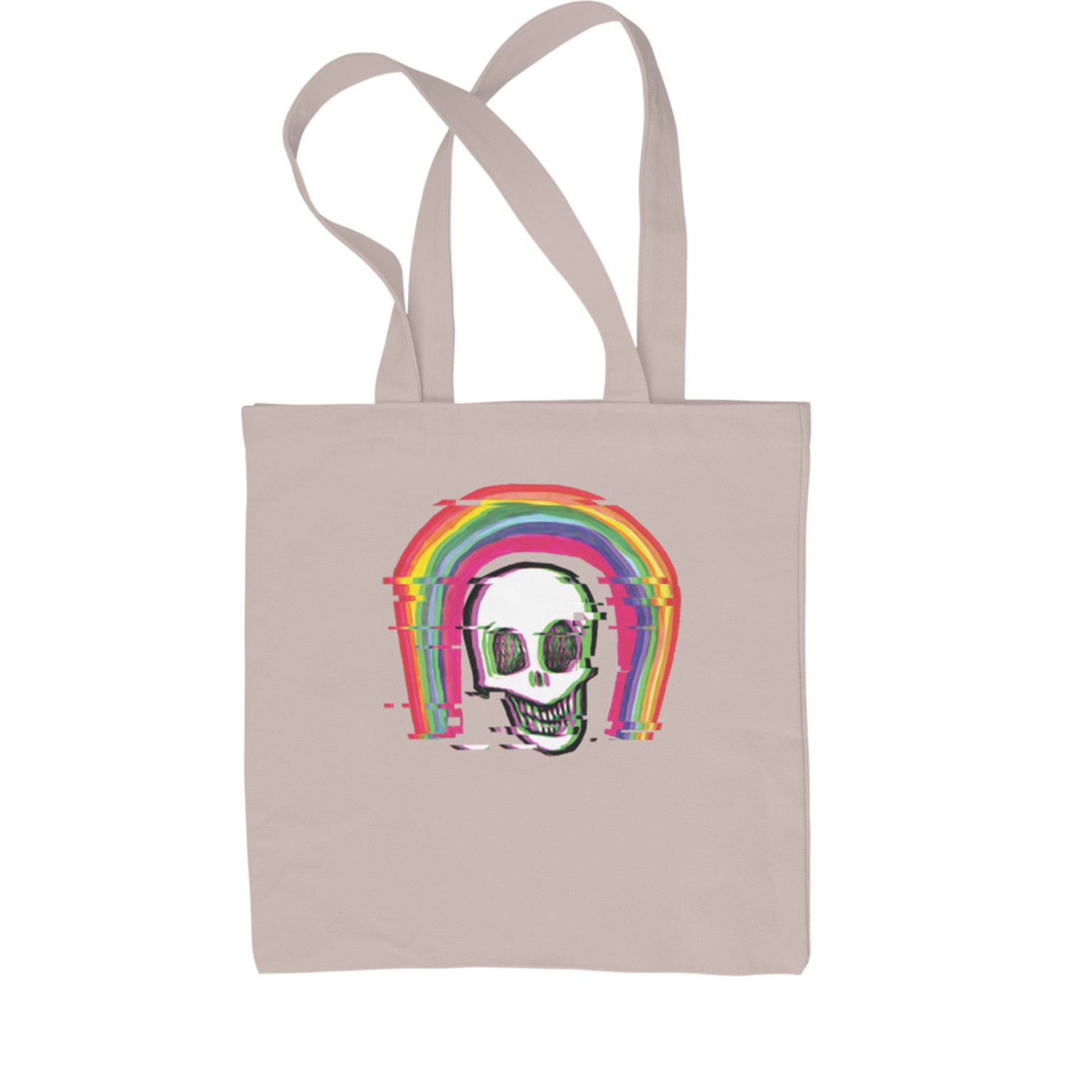 Rainbow Distorted Skull Shopping Tote Bag