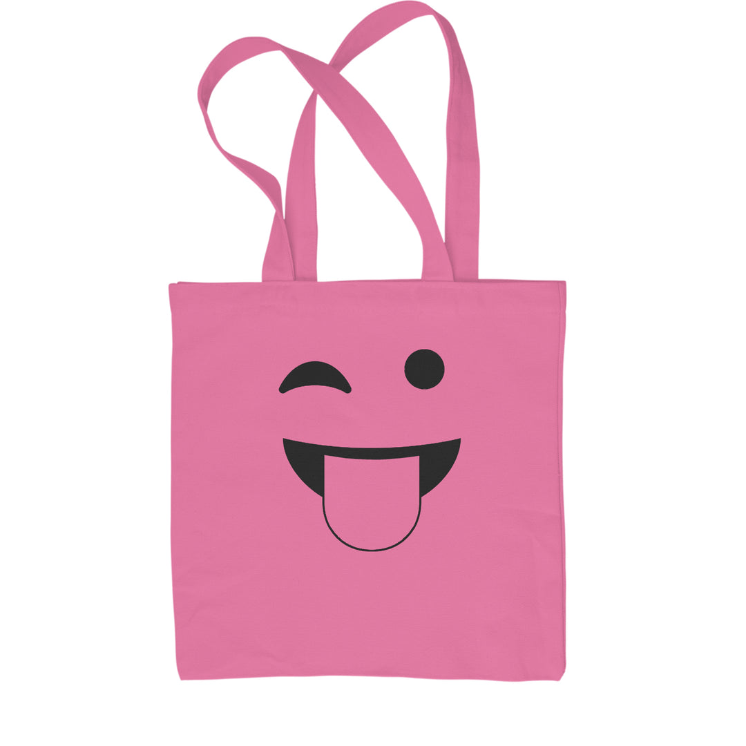 Emoticon Tongue Hanging Out Smile Face Shopping Tote Bag cosplay, costume, dress, emoji, emote, face, halloween, smiley, up, yellow by Expression Tees