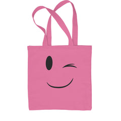Emoticon Winking Smile Face Shopping Tote Bag cosplay, costume, dress, emoji, emote, face, halloween, smiley, up, yellow by Expression Tees