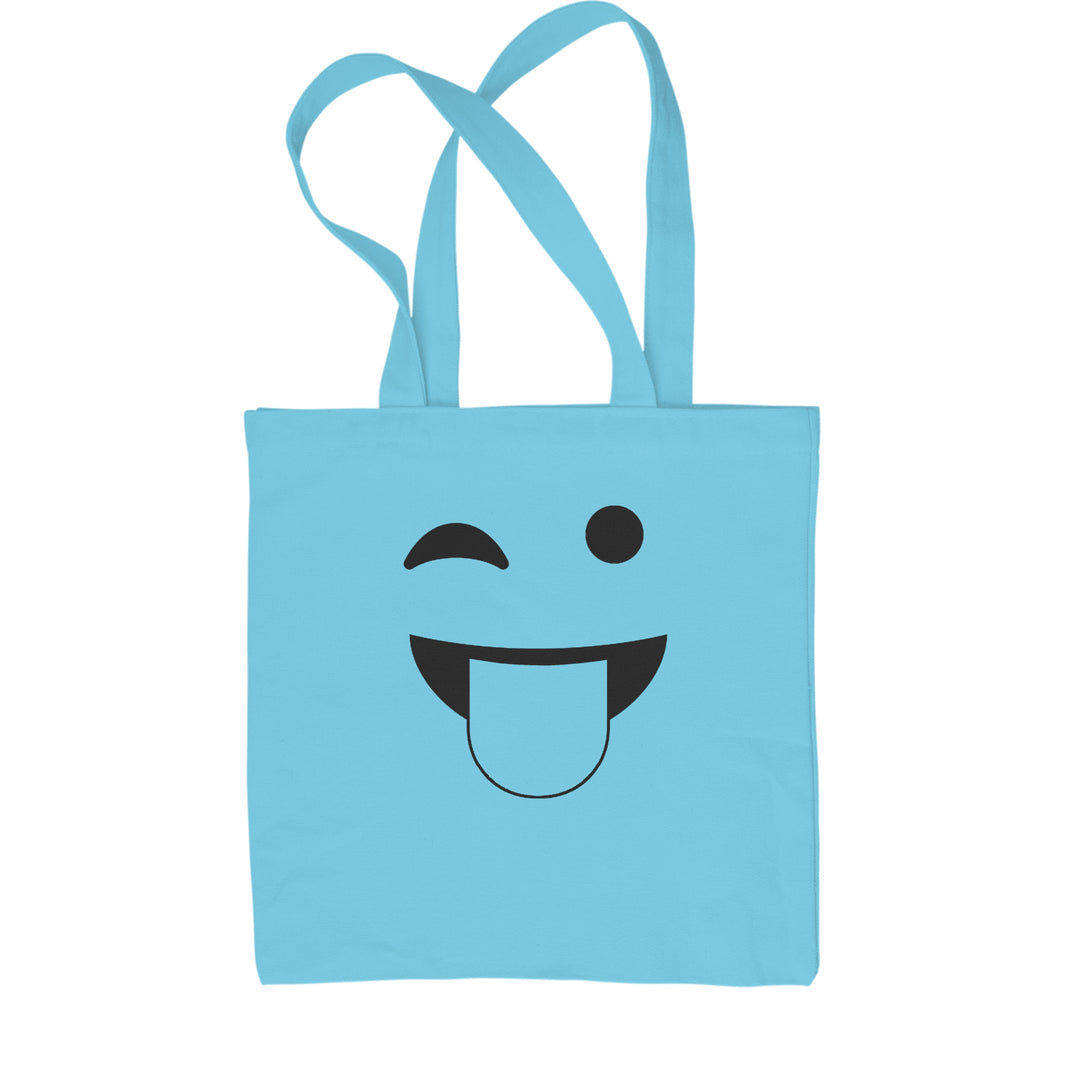 Emoticon Tongue Hanging Out Smile Face Shopping Tote Bag cosplay, costume, dress, emoji, emote, face, halloween, smiley, up, yellow by Expression Tees