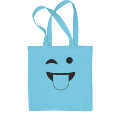 Emoticon Tongue Hanging Out Smile Face Shopping Tote Bag cosplay, costume, dress, emoji, emote, face, halloween, smiley, up, yellow by Expression Tees